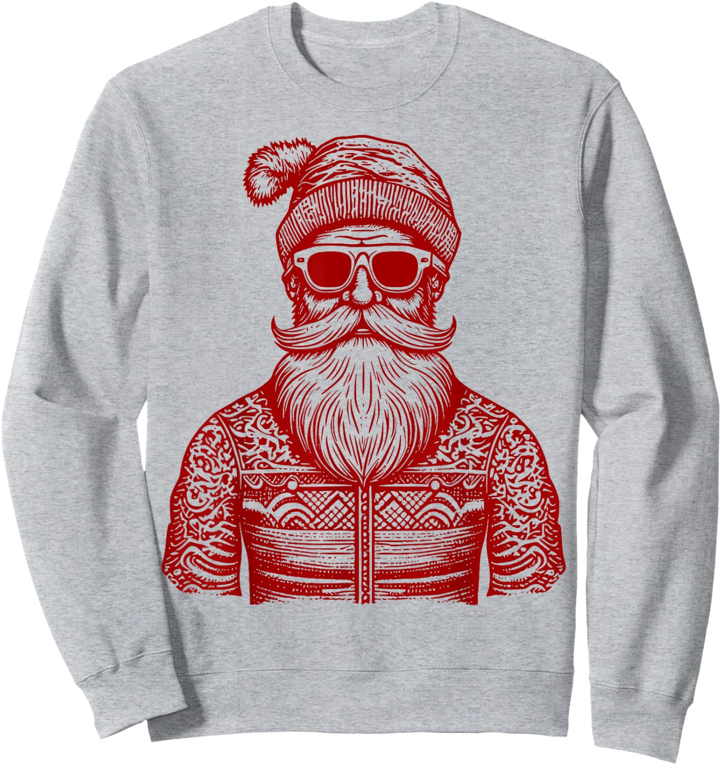 Cool Hip Santa Claus Christmas Hipster Dude Dad Ugly Sweater Sweatshirt - Sweatshirt | Ash