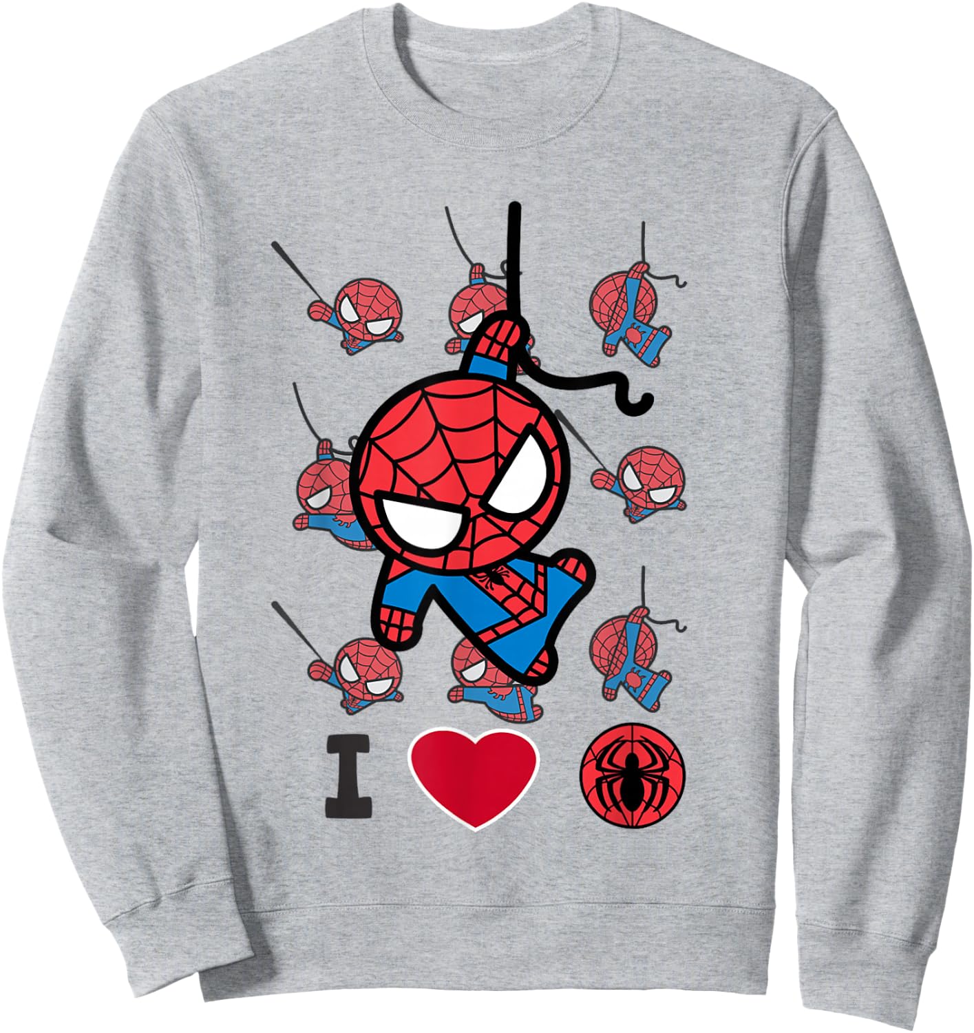 Marvel Kawaii Spider-Man I Heart Spidey Chibi Swinging Sweatshirt - Sweatshirt | Ash