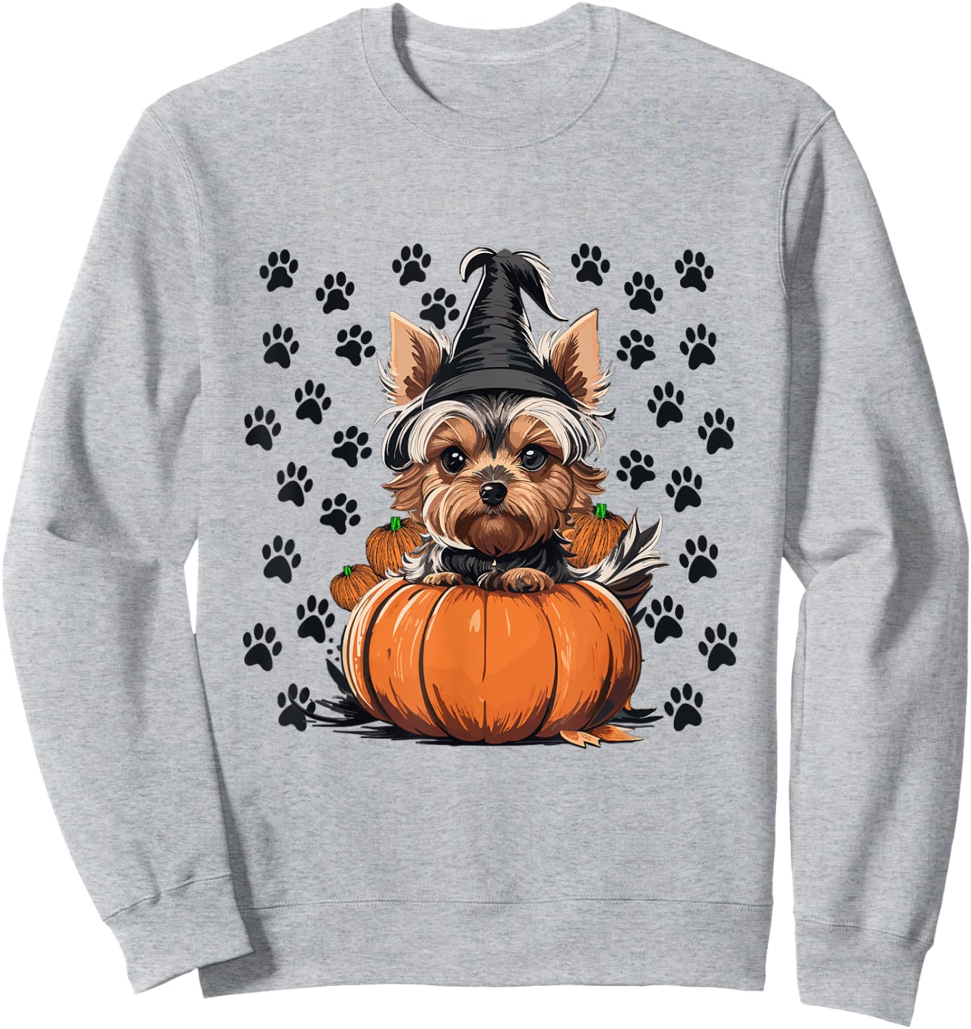 Yorkie Halloween Costume Pumpkin Men Women Kids Dog Sweatshirt - Sweatshirt | Ash