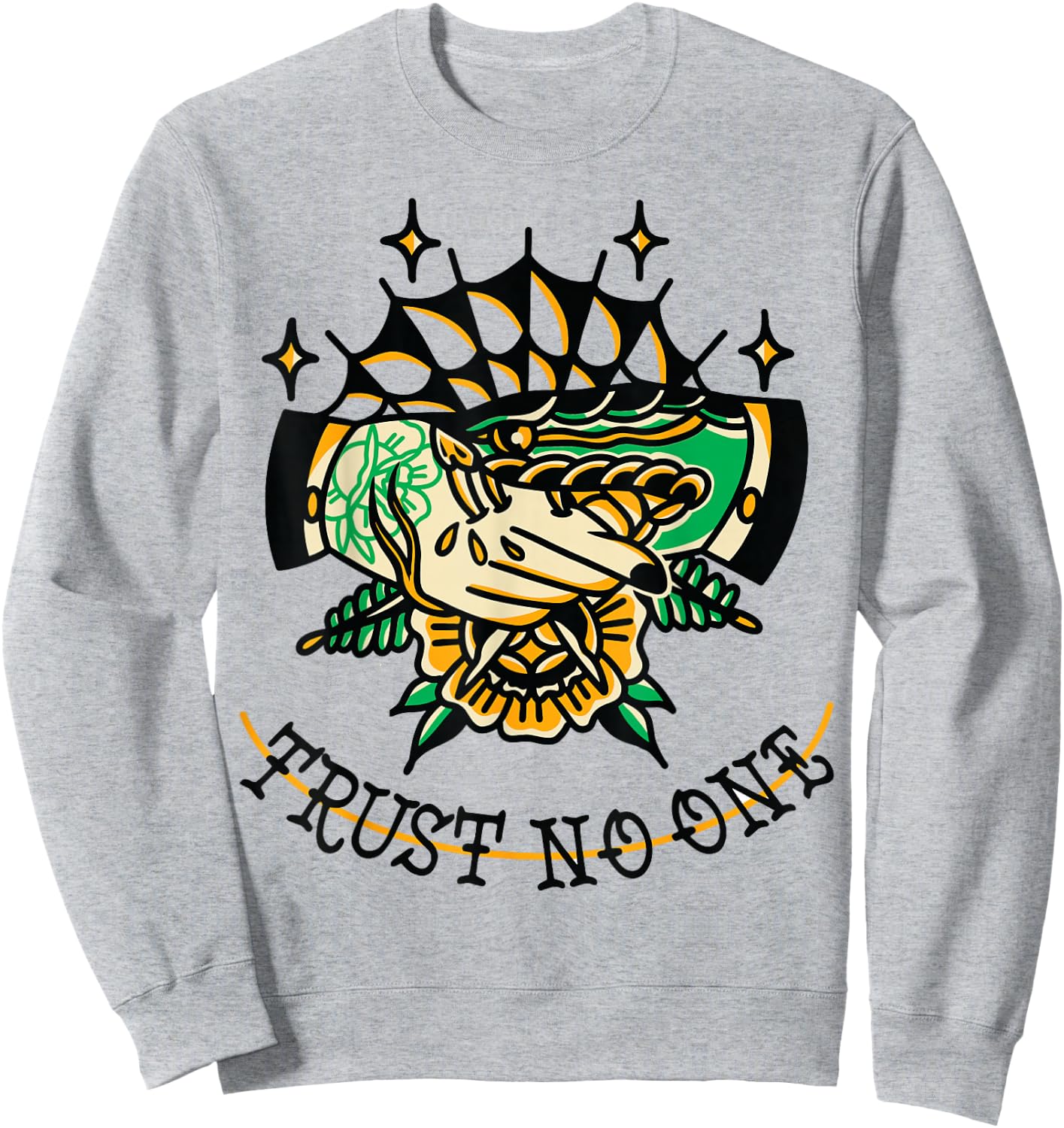 Trust No One Alternative Traditional Tattoo Flash Edgy Snake Sweatshirt - Sweatshirt | Ash