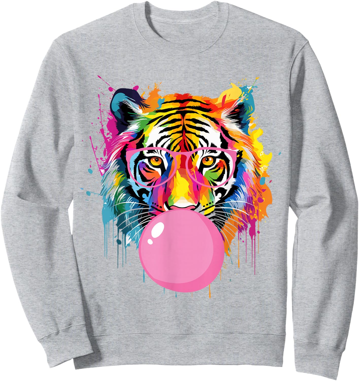 Cool Big Tiger Bubble Gum Coloring Glasses Mama Women Lover Sweatshirt - Sweatshirt | Ash
