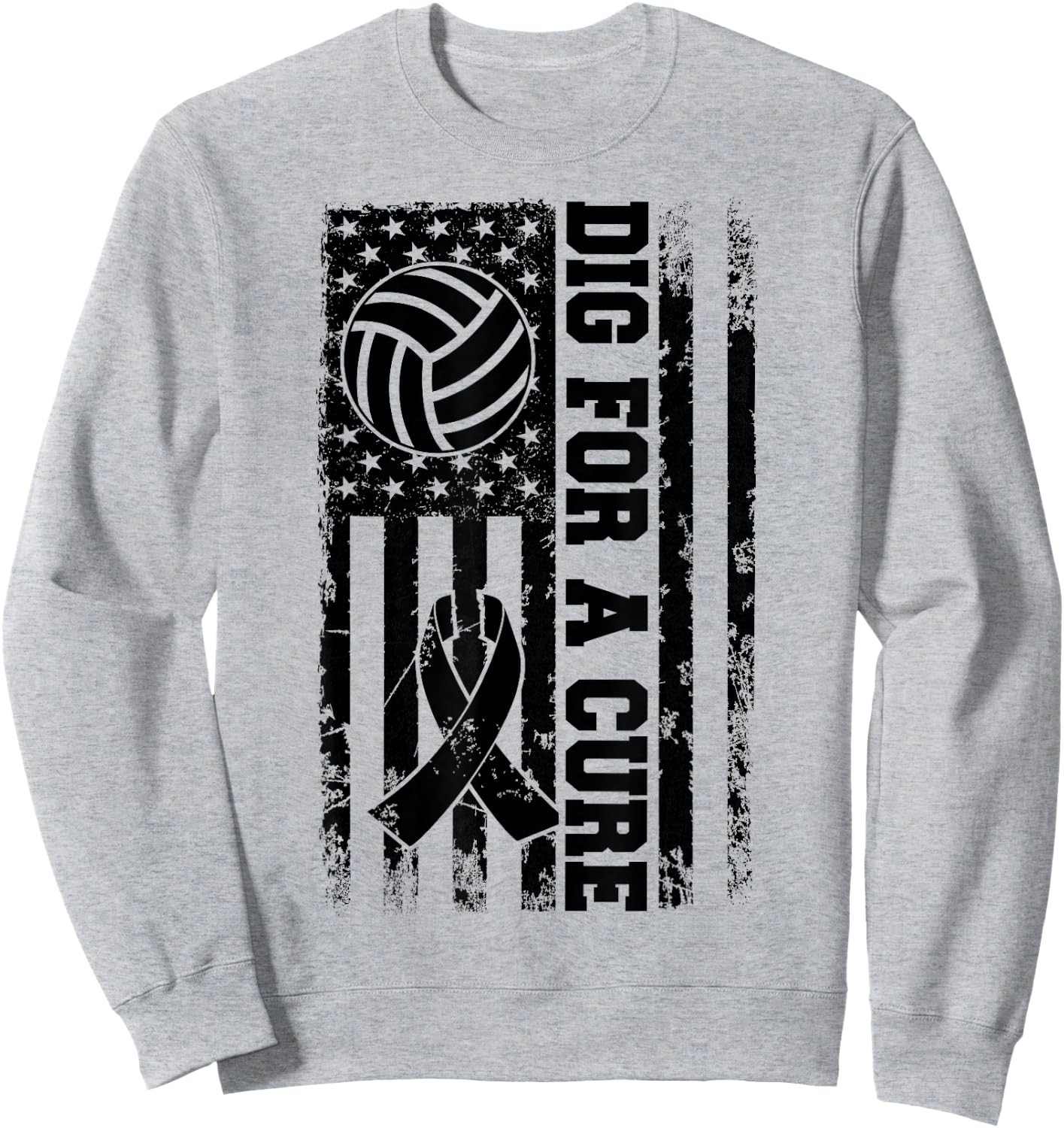 Dig For A Cure Breast Cancer Volleyball Pink American Flag Sweatshirt - Sweatshirt | Ash