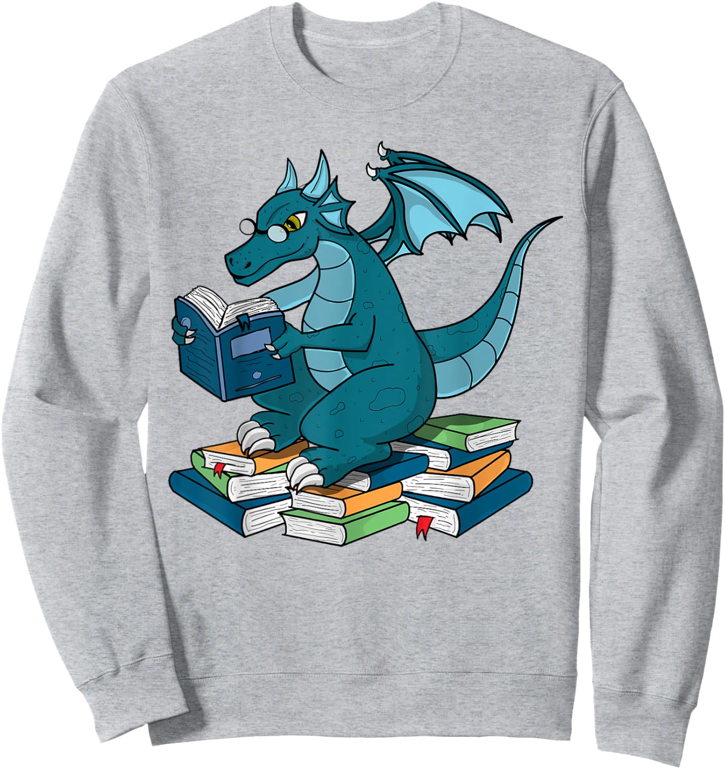 Whimsical Dragon Reading Books Nerd Fantasy Readers Sweatshirt - Sweatshirt | Ash