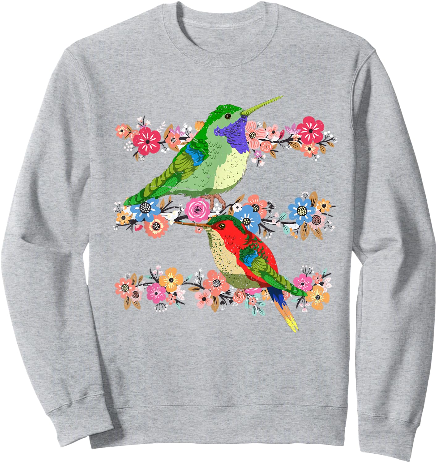 Animal Lover Flowers Pretty Bird Floral Vintage Hummingbird Sweatshirt - Sweatshirt | Ash