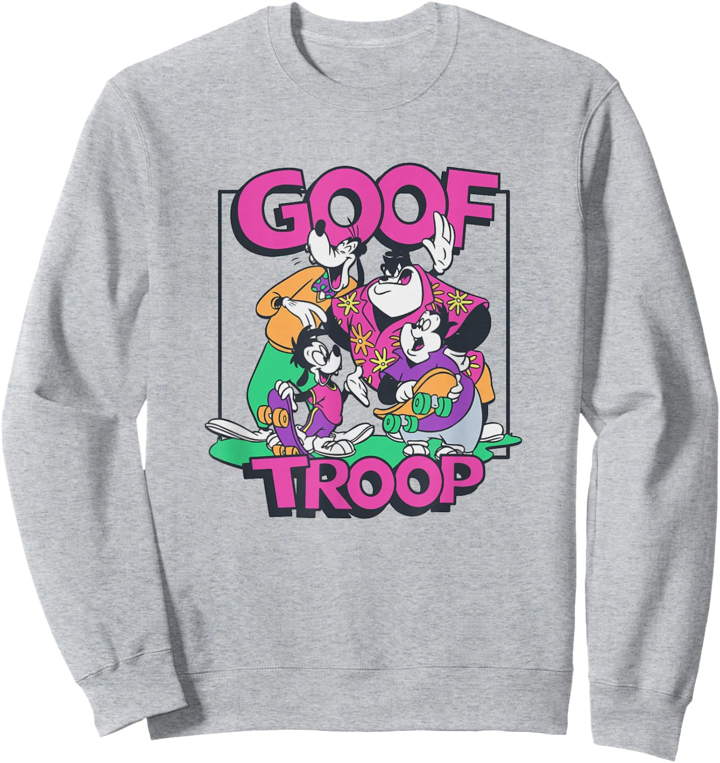 Disney A Goofy Movie Goof Troop Neon Group Shot Portrait Sweatshirt - Sweatshirt | Ash
