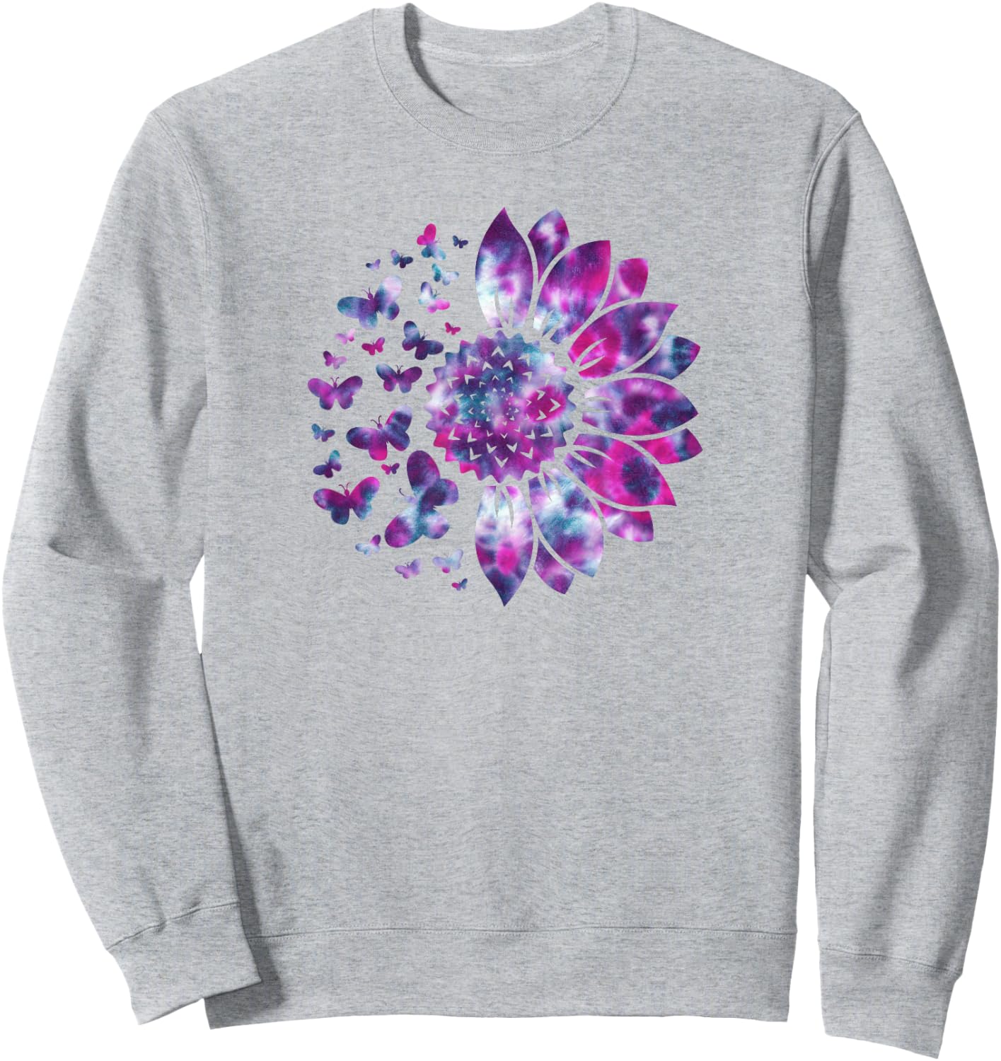 Sunflower Sun Flower Tie Dye Daisy Butterflies Women Girls Sweatshirt - Sweatshirt | Ash