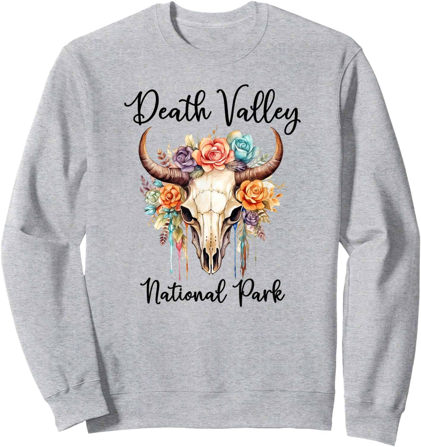 DEATH VALLEY NATIONAL PARK Skull with Colorful Flowers Sweatshirt - Sweatshirt | Ash