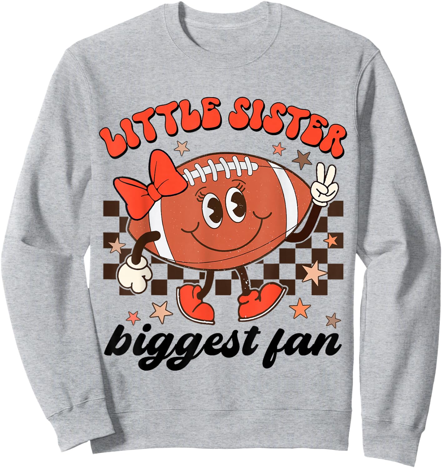 Little Sister Biggest Fan Football Groovy Game Day Girls Kid Sweatshirt - Sweatshirt | Ash