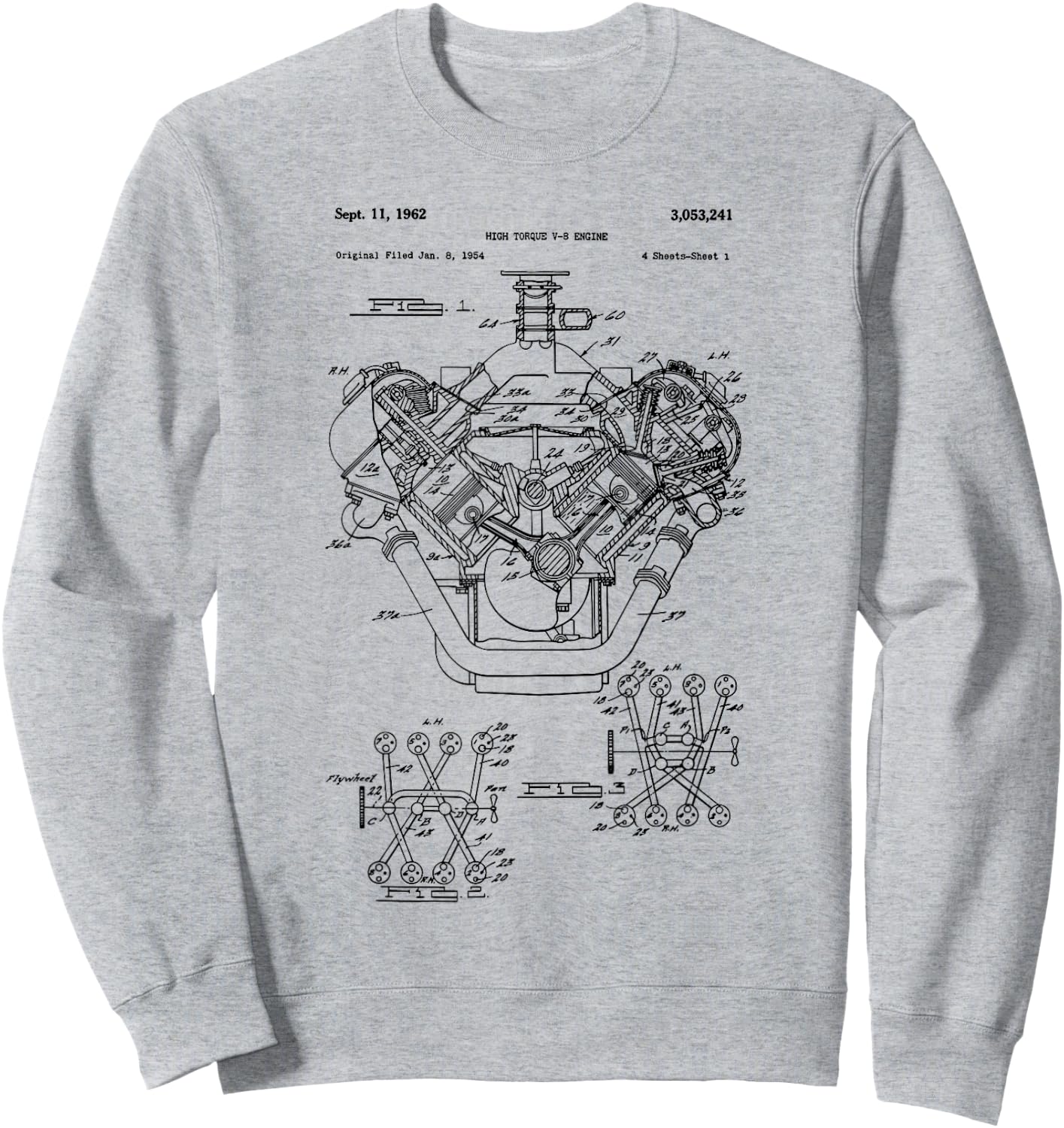 Vintage Engine Block Blueprint Diagram – Men's Car Graphic Sweatshirt - Sweatshirt | Ash