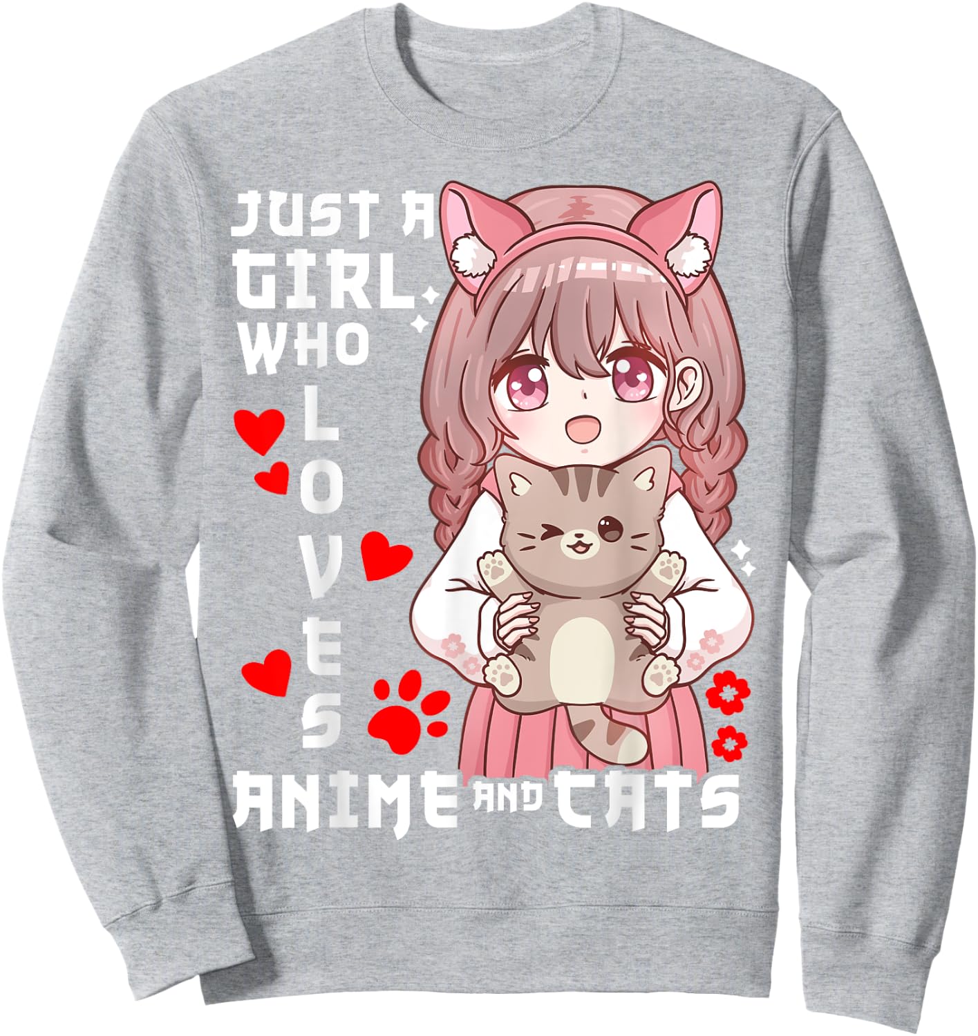 Anime Cat Girl Just a Girl Who Loves Anime and Cats Sweatshirt - Sweatshirt | Ash