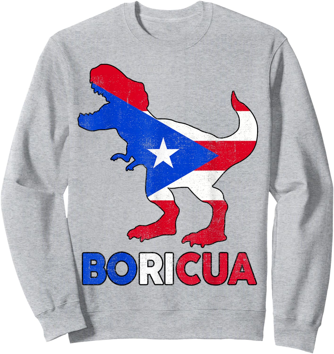 Boricua Puerto Rico Boys Dino Rican Flag Hispanic Heritage Sweatshirt - Sweatshirt | Ash