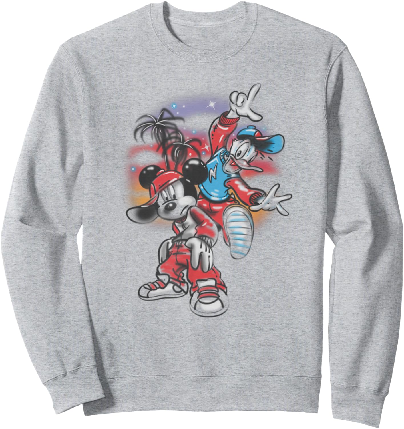 Disney Mickey And Friends Air Brush Graffiti Mickey & Donald Sweatshirt - Sweatshirt | Ash