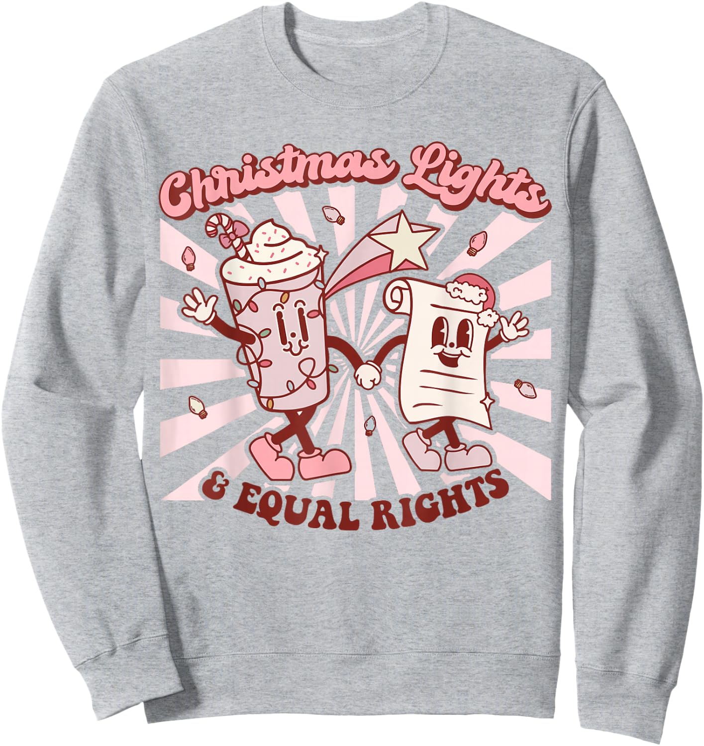 Trendy Christmas Retro Santa Equality Co. Christmas Lights & Equal Rights Feminist Sweatshirt - Sweatshirt | Ash