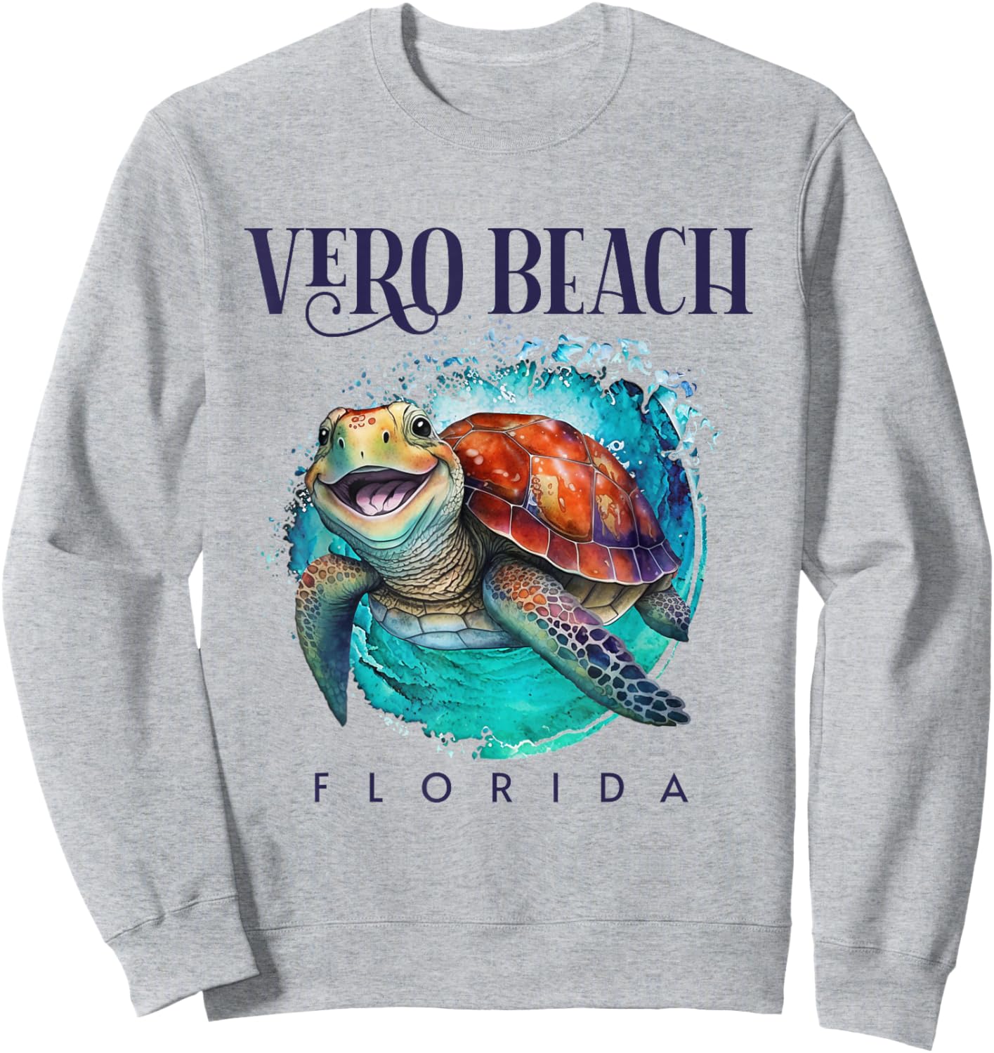 Vero Beach Florida Watercolor Happy Sea Turtle Sweatshirt - Sweatshirt | Ash