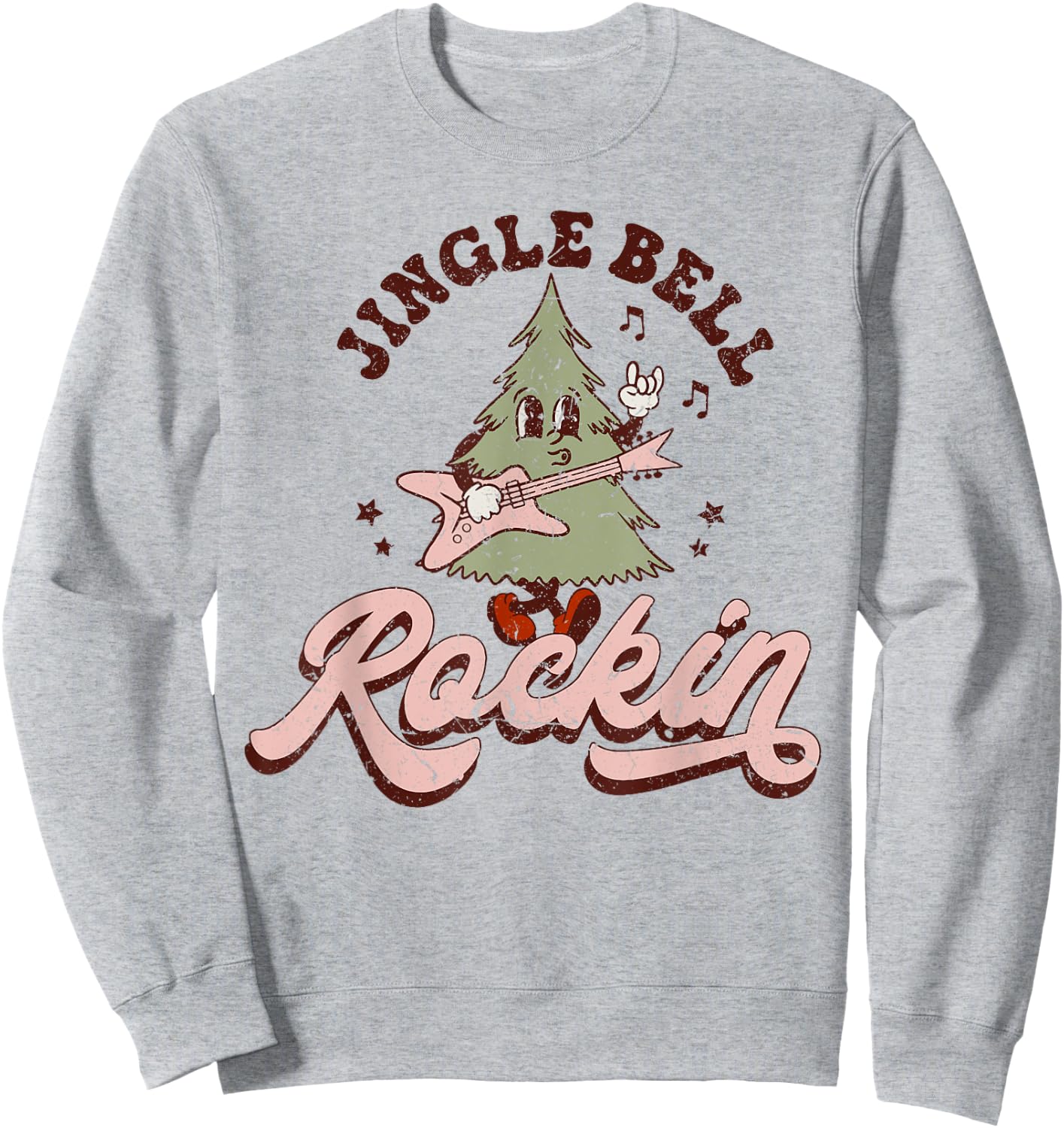 Jingle Bell Rock Rockin' Christmas Tree Retro Music Gifts Sweatshirt - Sweatshirt | Ash