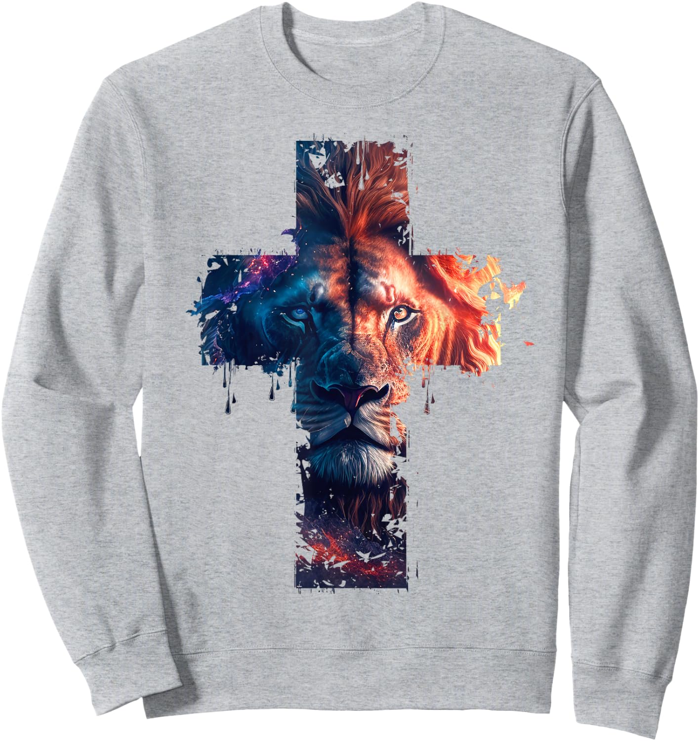 Lion of Judah Cross of Jesus Christ Christian Faith Graphic Sweatshirt - Sweatshirt | Ash