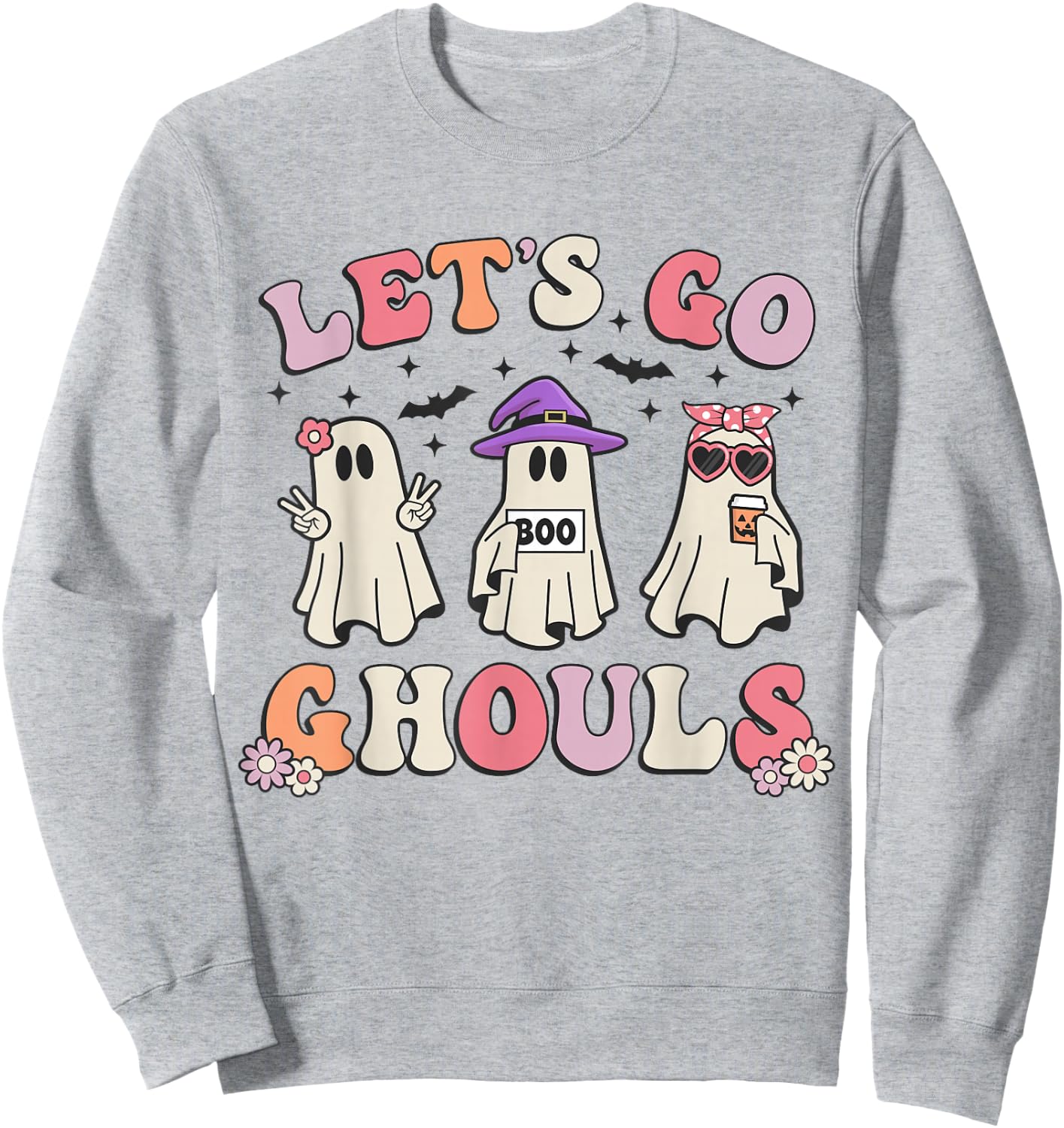 Lets Go Ghouls Retro Halloween Ghost Women Toddler Girl Sweatshirt - Sweatshirt | Ash