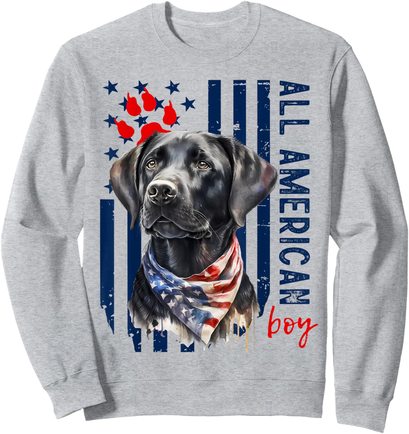 Patriotic USA Flag Black Labrador All American Boy Lab Owner Sweatshirt - Sweatshirt | Ash