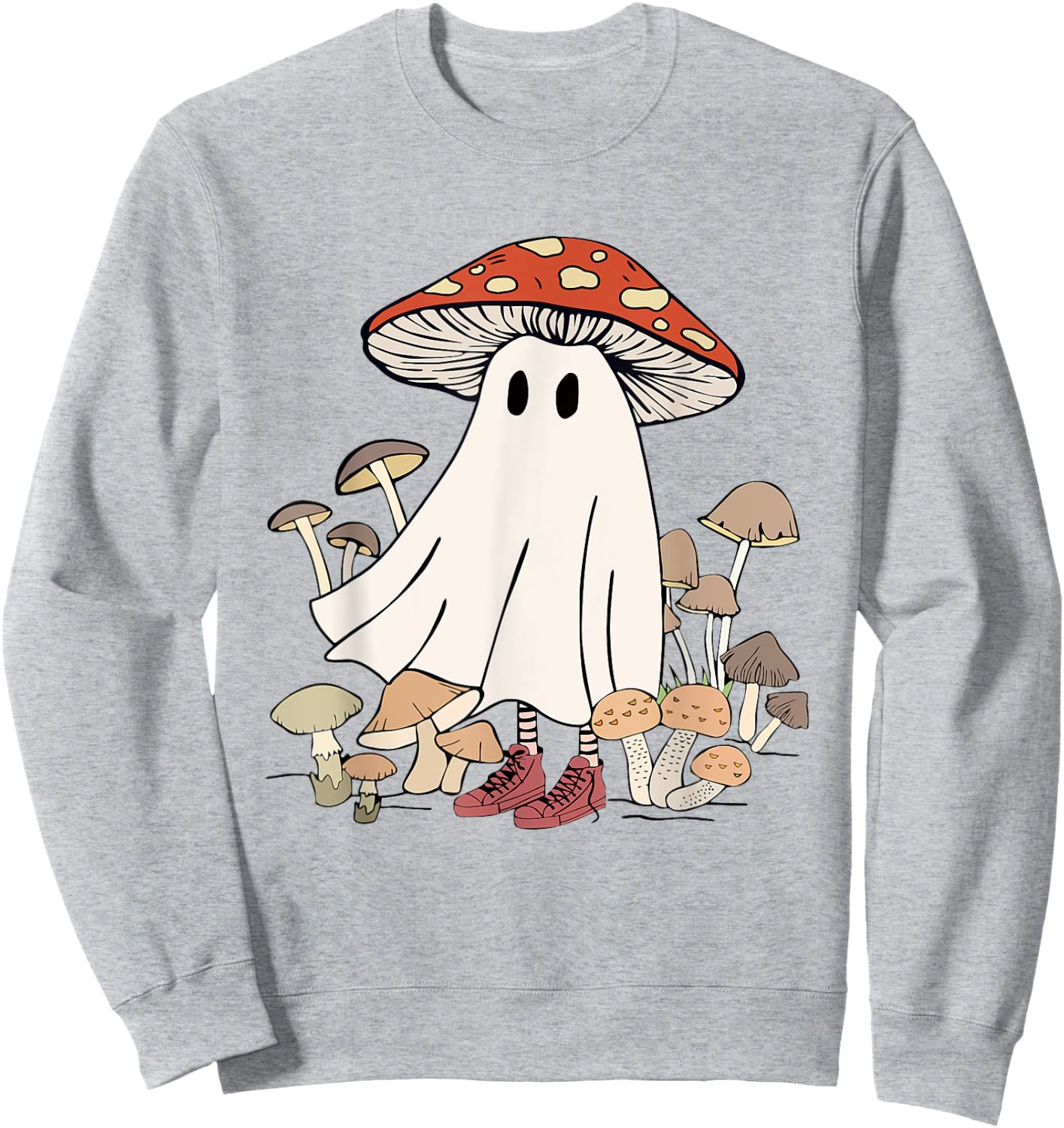 Mushroom Ghost Spooky Season Creepy Mushroom Boo Halloween Sweatshirt - Sweatshirt | Ash