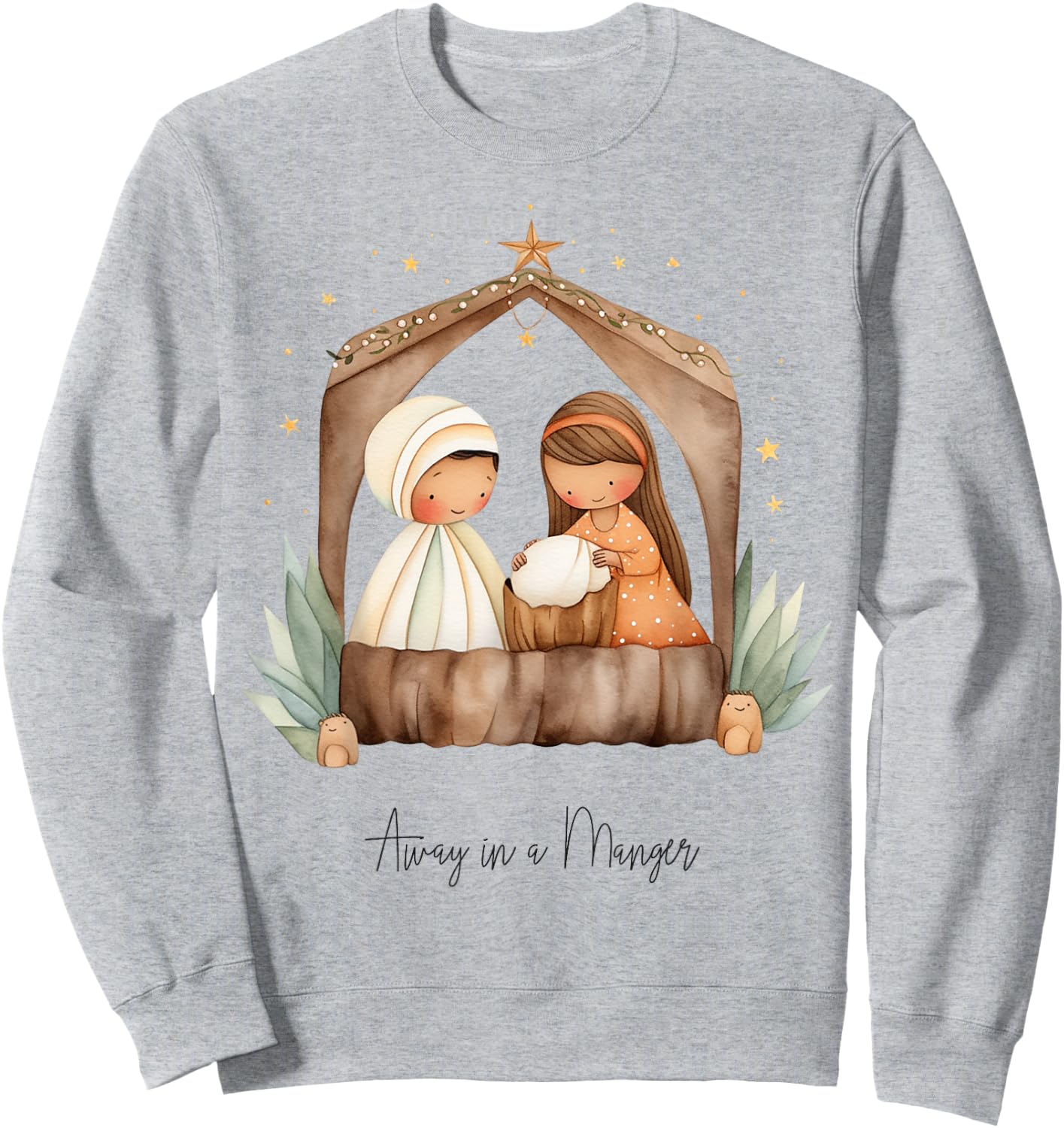 Boho Nativity Scene Away in a Manger Christmas Sweatshirt - Sweatshirt | Ash