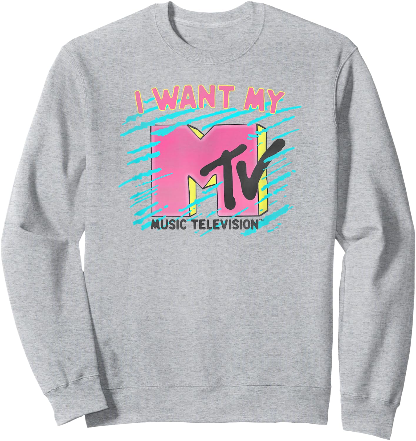 MTV Music Television I Want My MTV Neon Classic Logo Sweatshirt - Sweatshirt | Ash
