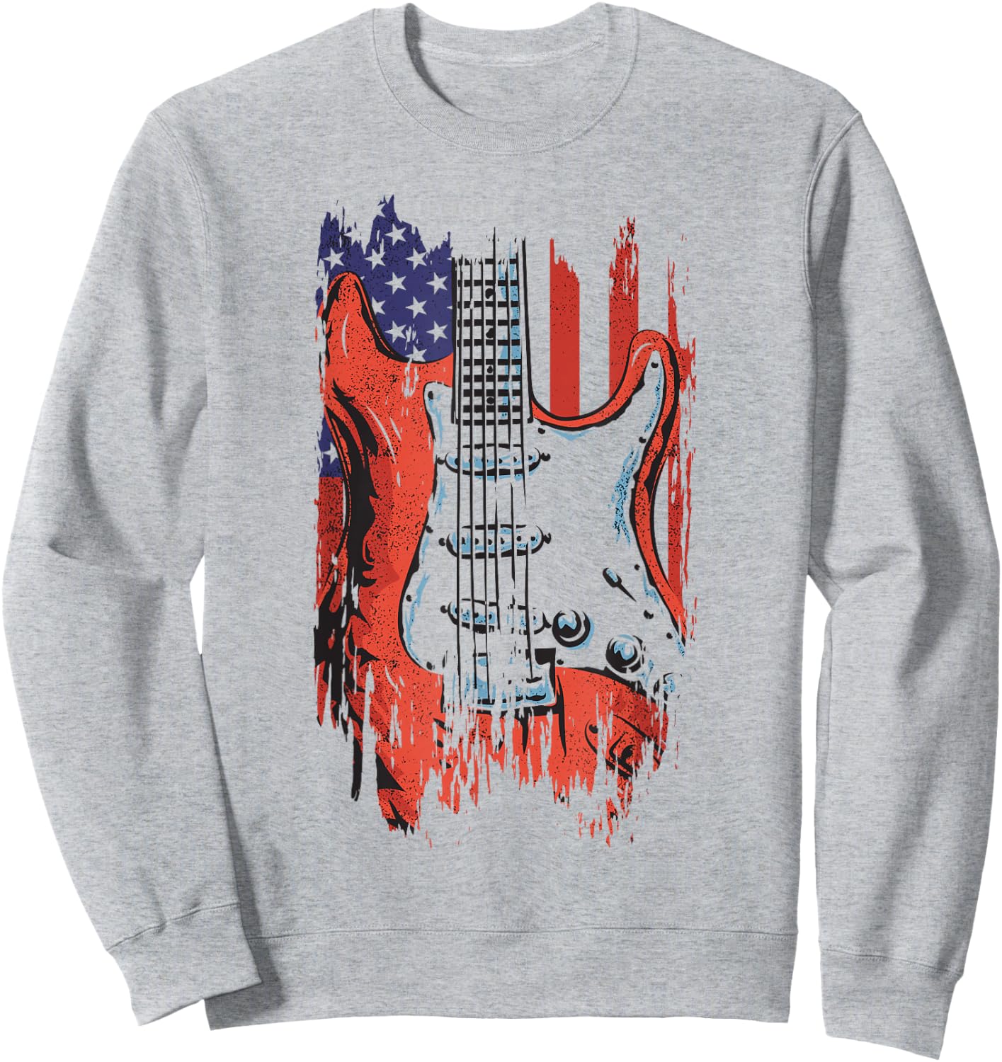 American Flag Guitar 4th of July Guitarist USA Country Music Sweatshirt - Sweatshirt | Ash
