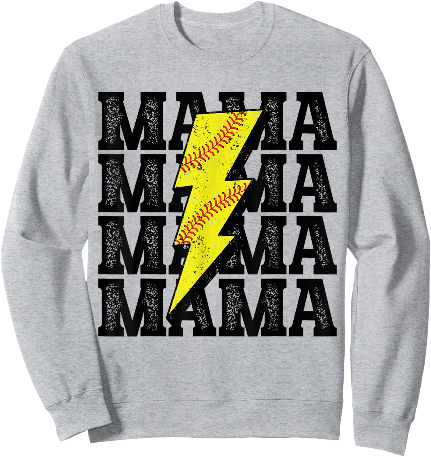 Vintage Softball Mama Distressed Lightning Bolt Mom Sweatshirt - Sweatshirt | Ash