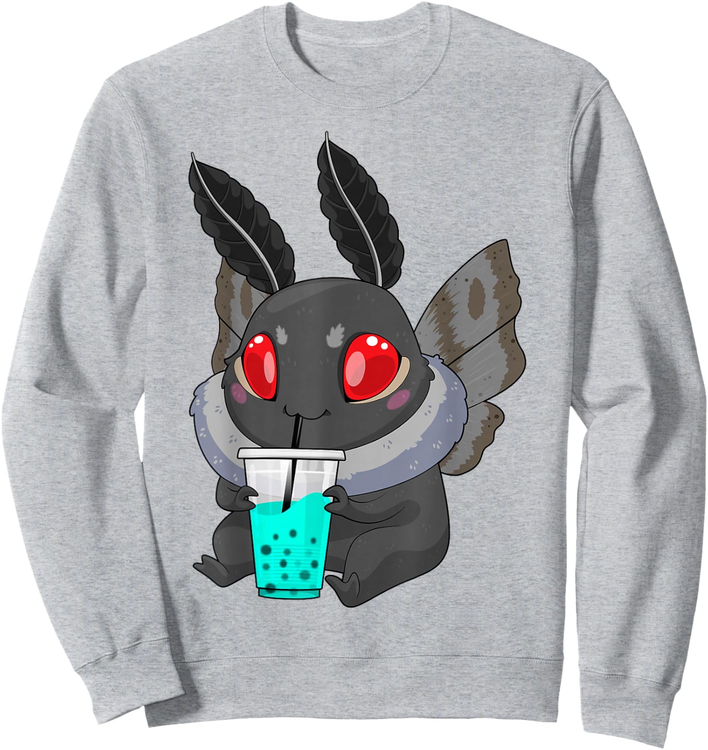 Mothman Bubble Tea Cryptid Kawaii Boba Creature Folklore Sweatshirt - Sweatshirt | Ash