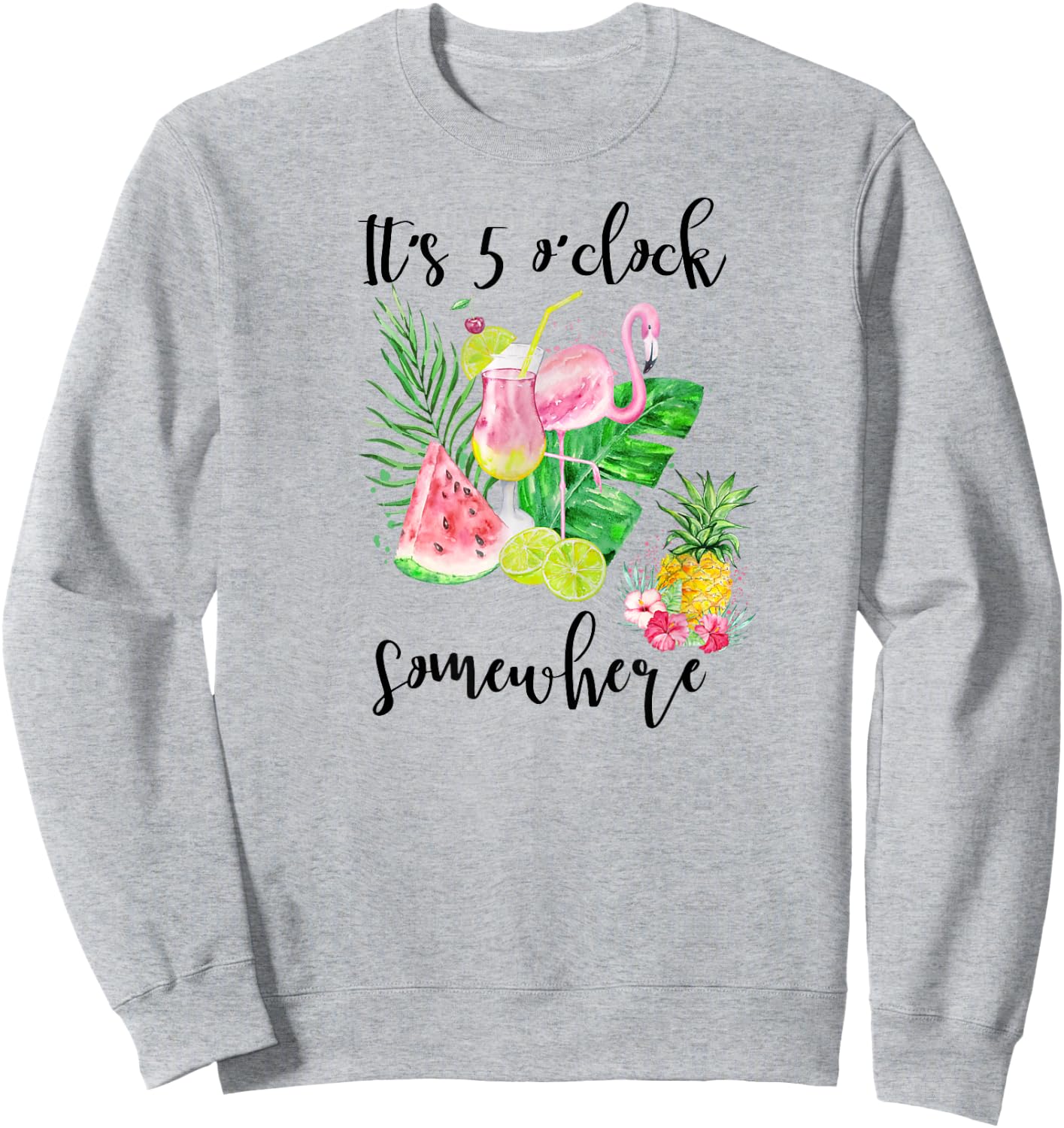 It's 5 Oclock Somewhere Funny Flamingo Drinking a Margarita Sweatshirt - Sweatshirt | Ash
