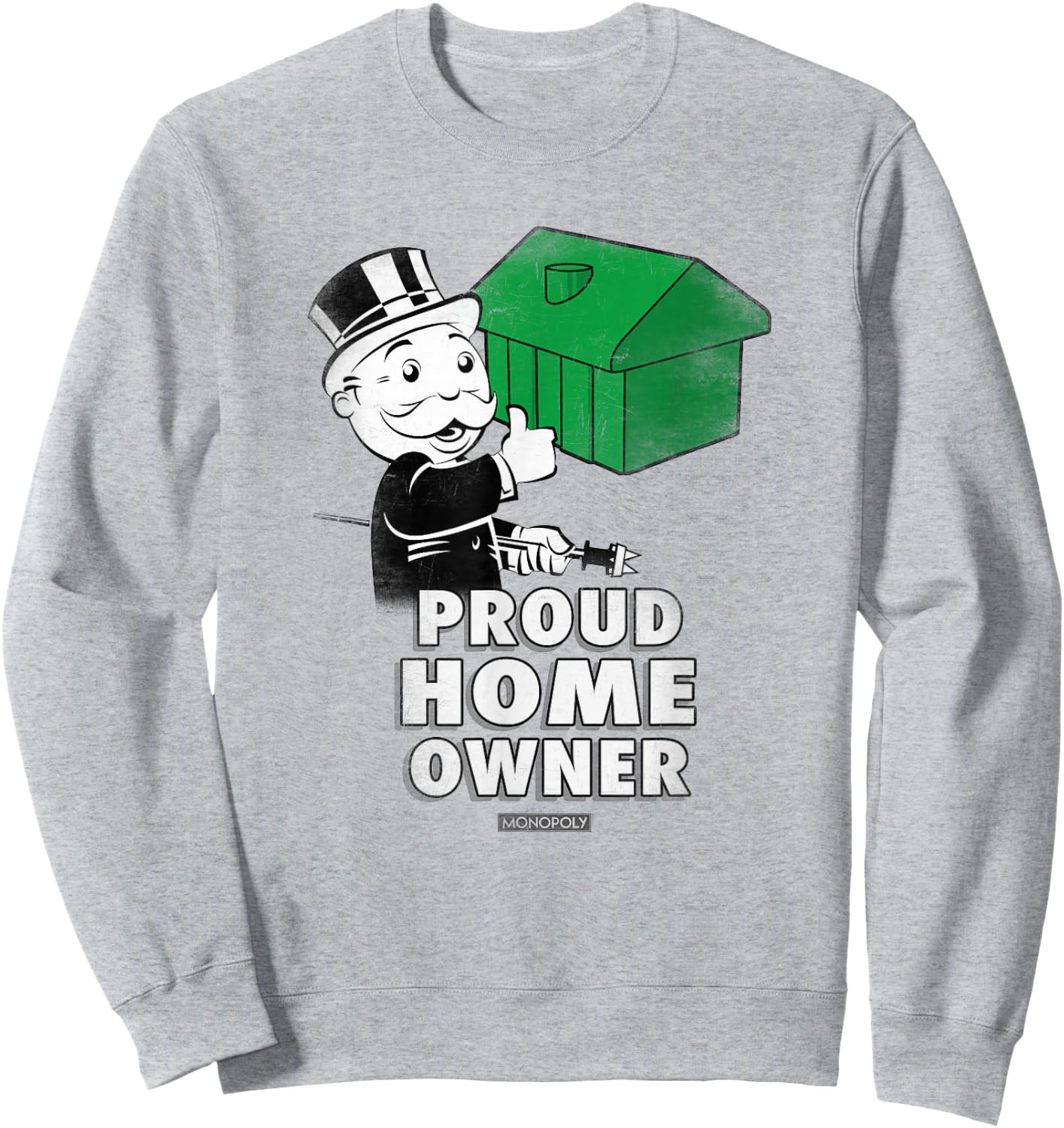 Monopoly Mr. Monopoly Proud Home Owner Vintage House Logo Sweatshirt - Sweatshirt | Ash
