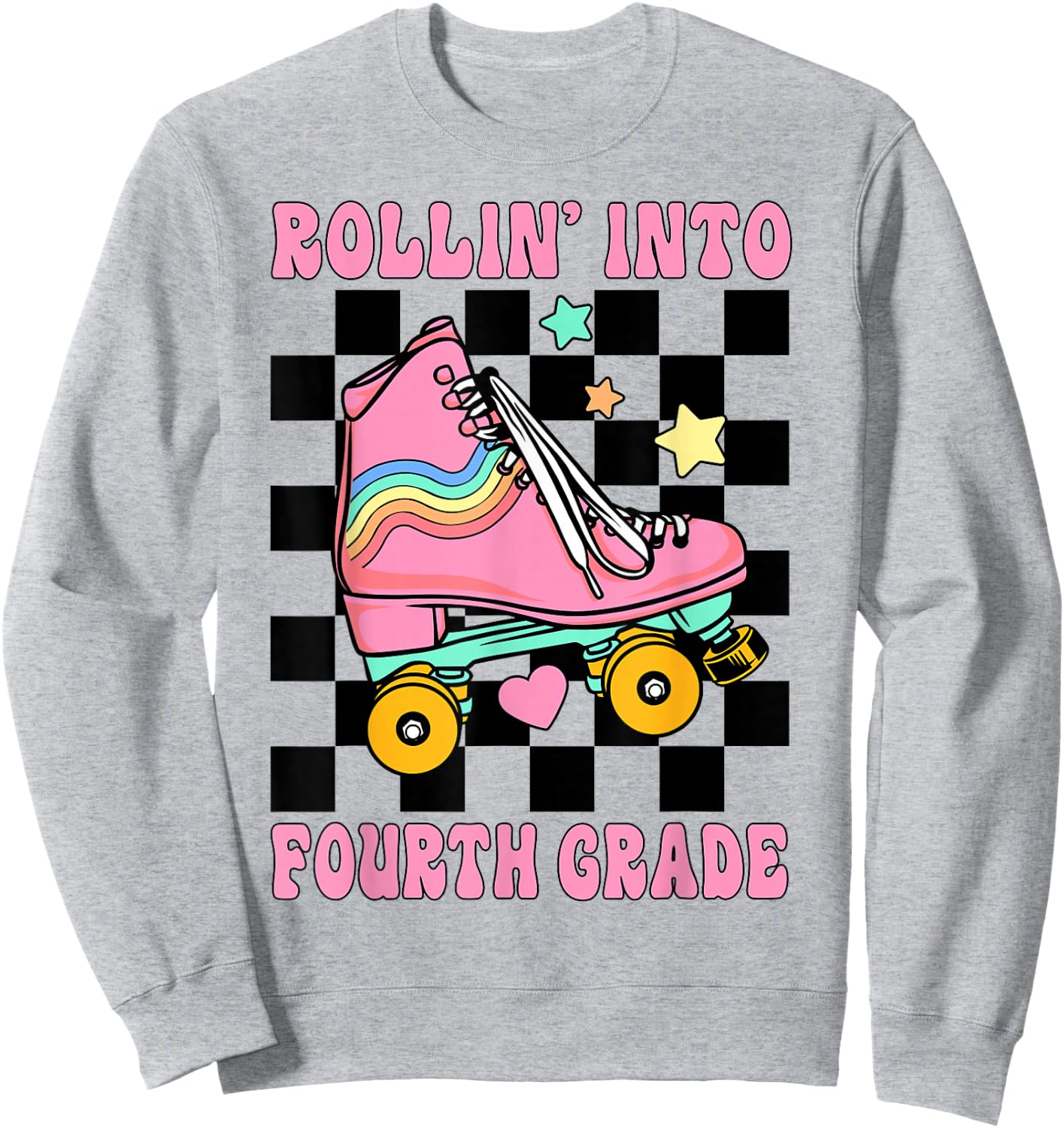 Rolling Into Fourth Grade Retro Roller Skates Back To School Sweatshirt - Sweatshirt | Ash
