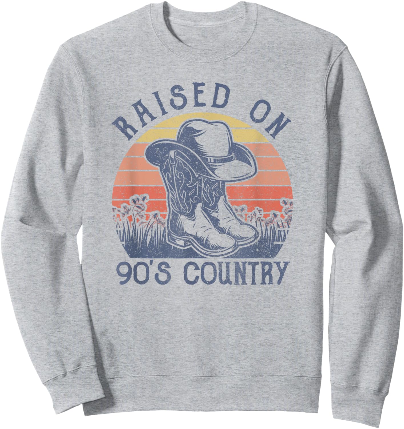 Vintage Western Raised On 90's Country Music Cowboy Hat Sweatshirt - Sweatshirt | Ash
