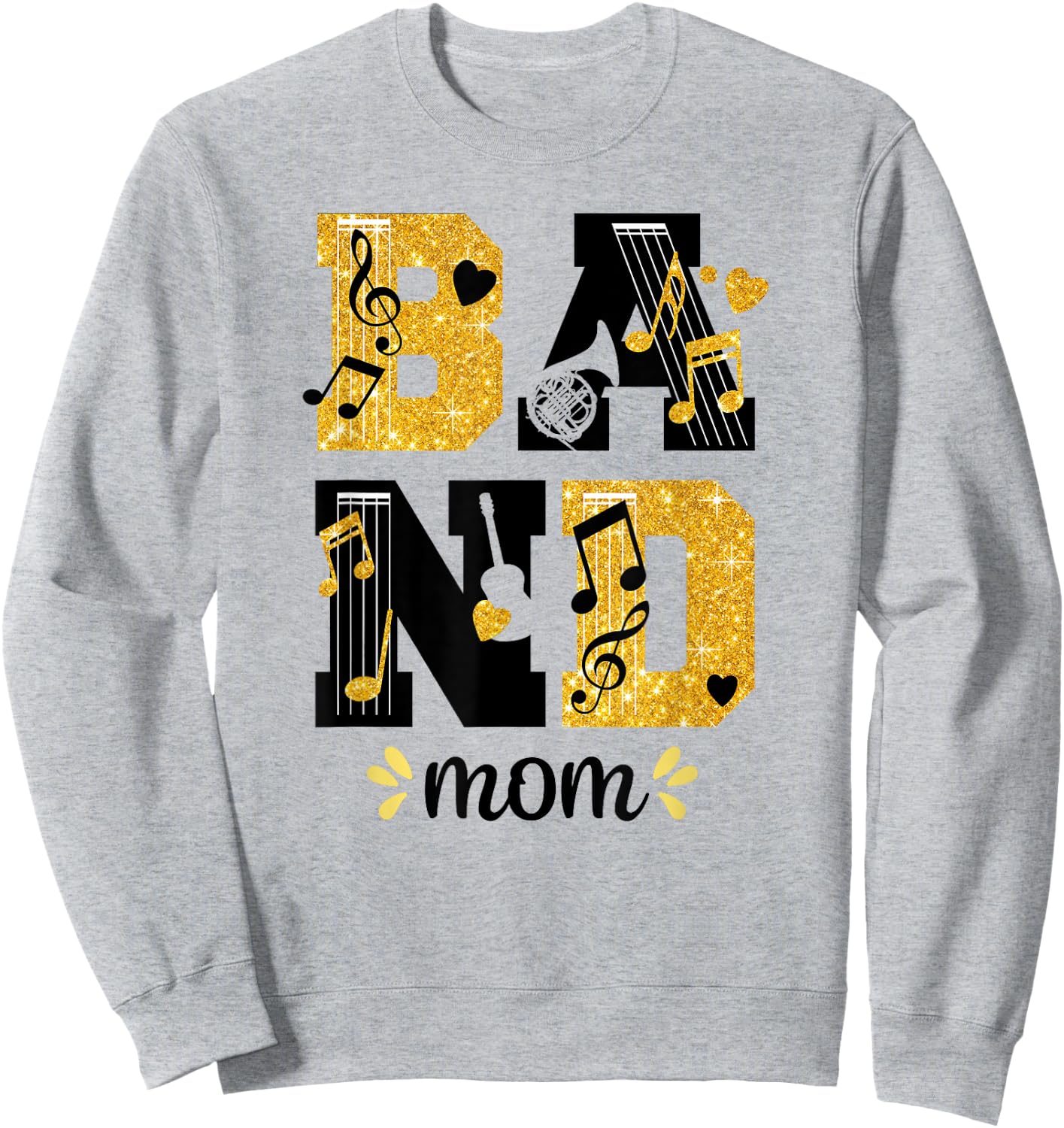 Proud Band Mom Musical Marching Band Mom Yellow and Black Sweatshirt - Sweatshirt | Ash