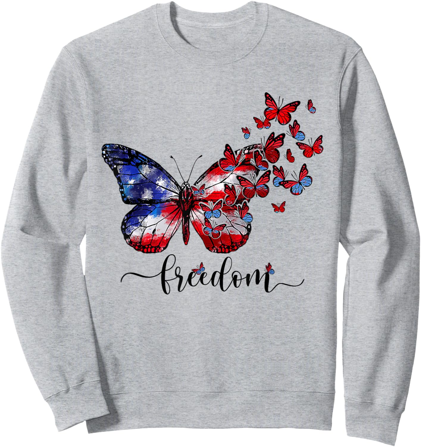 USA Flag Butterfly Freedom Happy 4th Of July Kids Men Sweatshirt - Sweatshirt | Ash