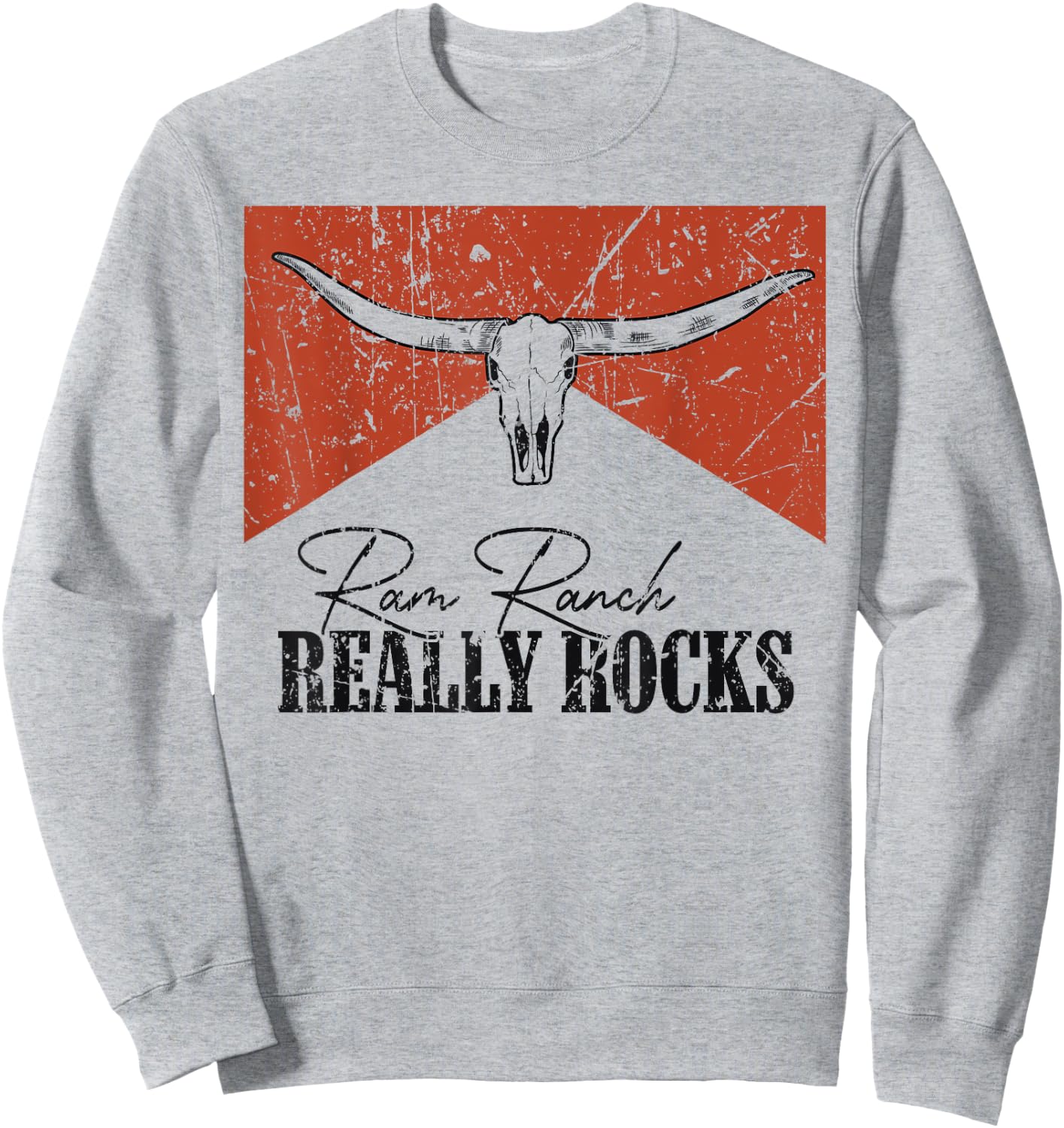 Vintage Bull Skull Ram Ranch Really Rocks Western Country Sweatshirt - Sweatshirt | Ash