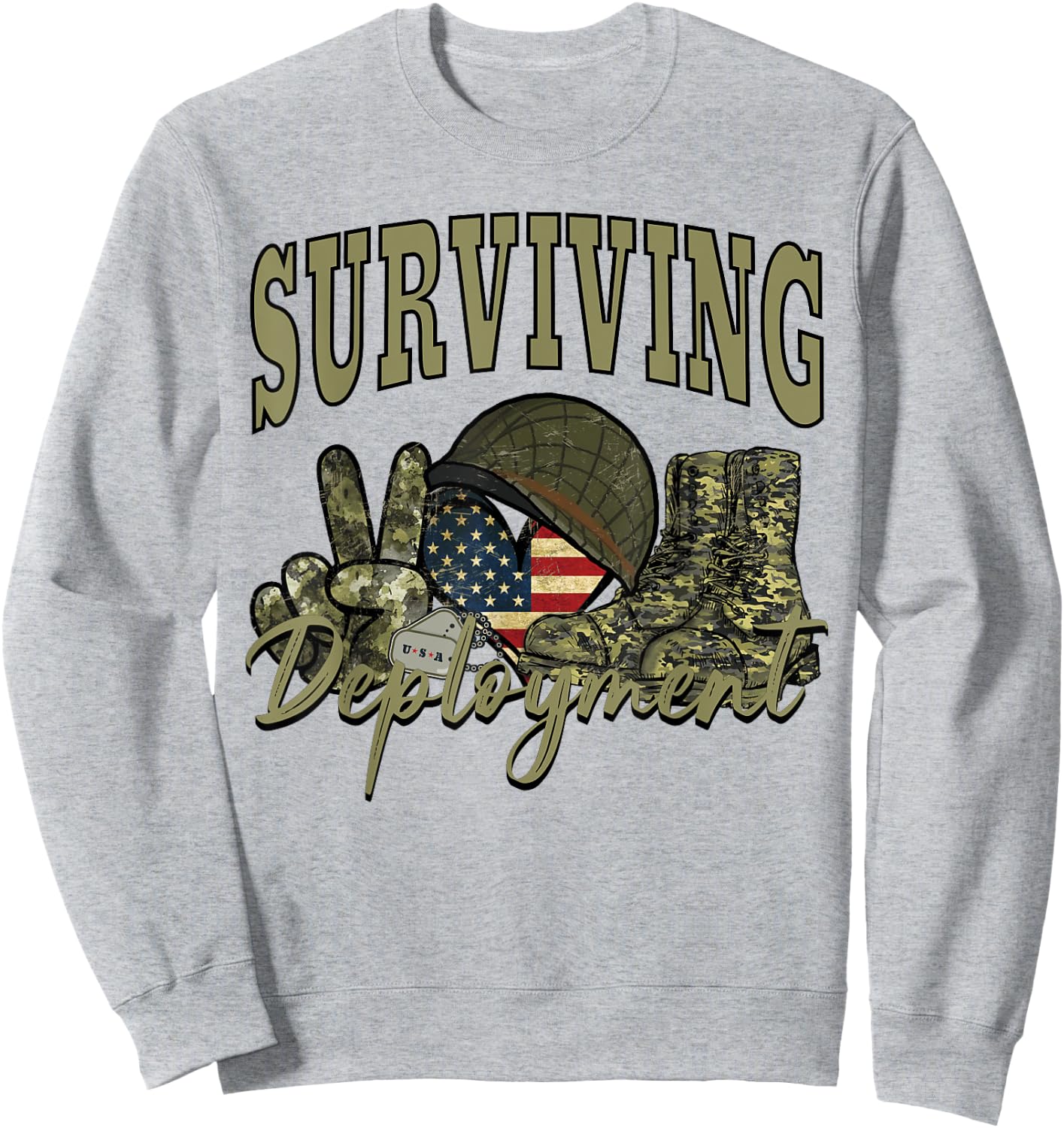 Surviving Deployment Red Friday Military US Flag Army Family Sweatshirt - Sweatshirt | Ash