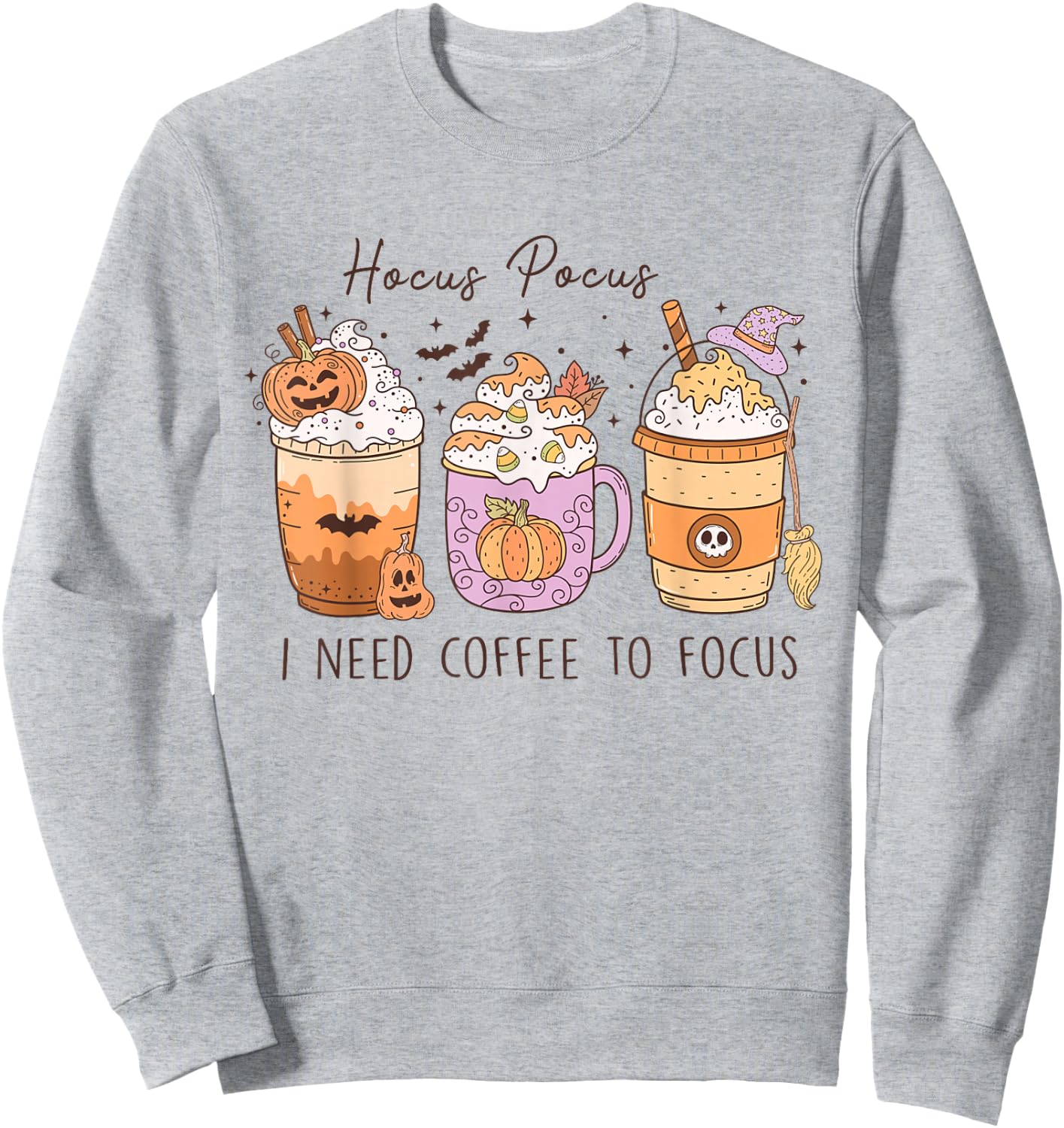 Hocus Pocus I Need Coffee To Focus Vintage Halloween Sweatshirt - Sweatshirt | Ash
