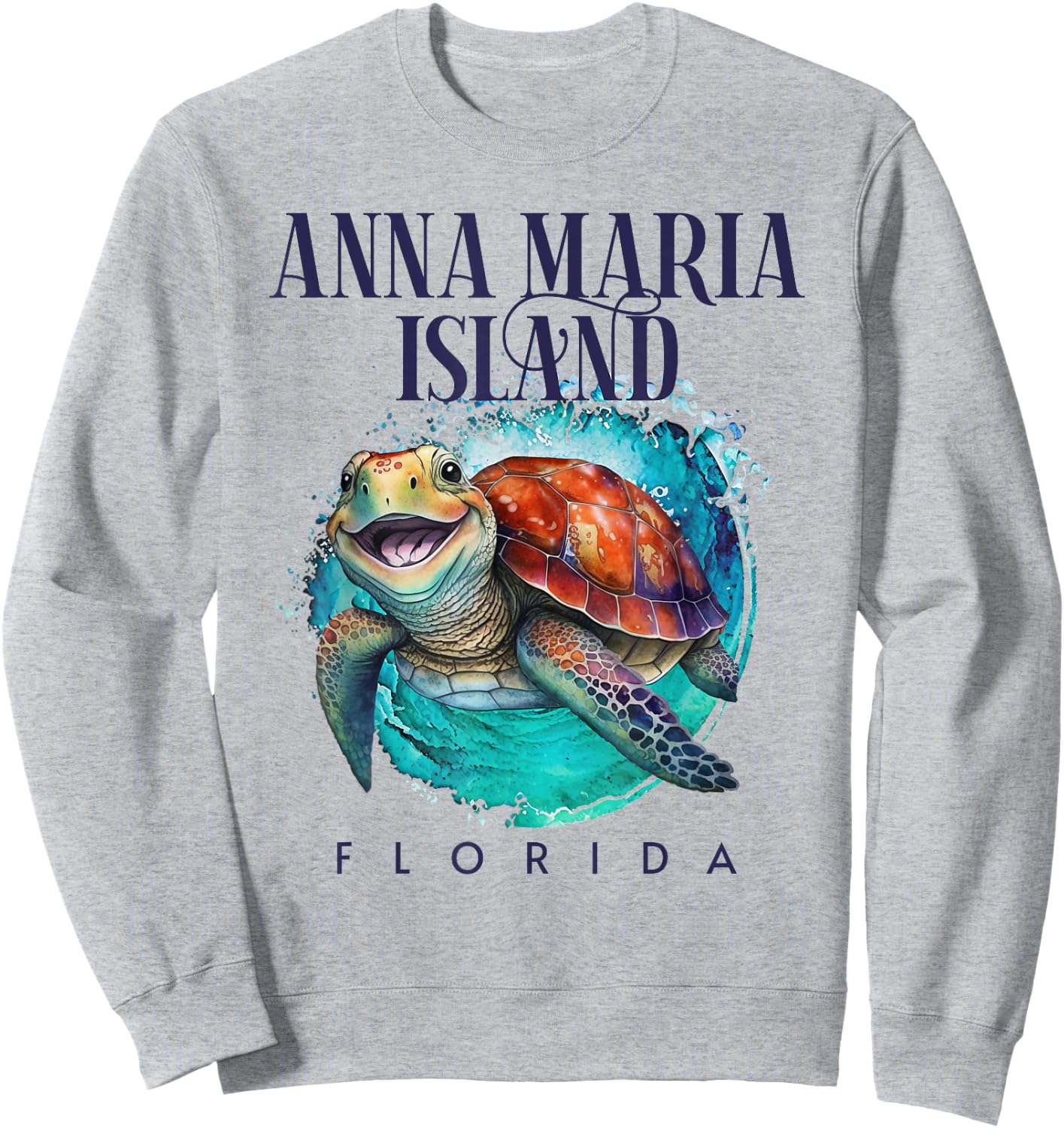 Anna Maria Island Florida Watercolor Happy Sea Turtle Sweatshirt - Sweatshirt | Ash