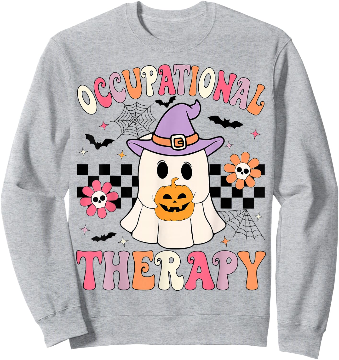 OT Occupational Therapy Halloween Retro Ghost OT Halloween Sweatshirt - Sweatshirt | Ash