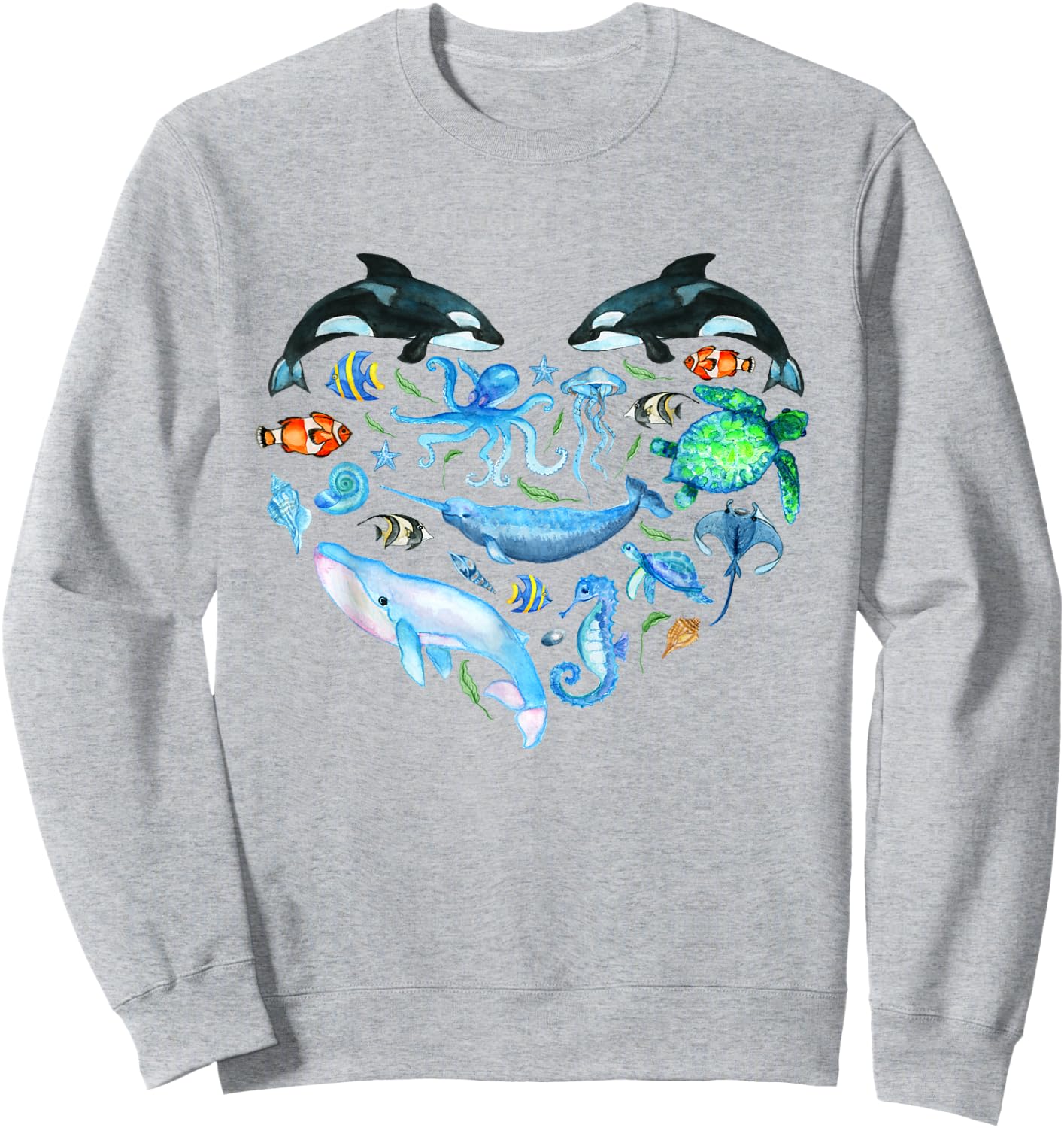 Watercolor Sea Animals Kids Ocean Wildlife Marine Creatures Sweatshirt - Sweatshirt | Ash