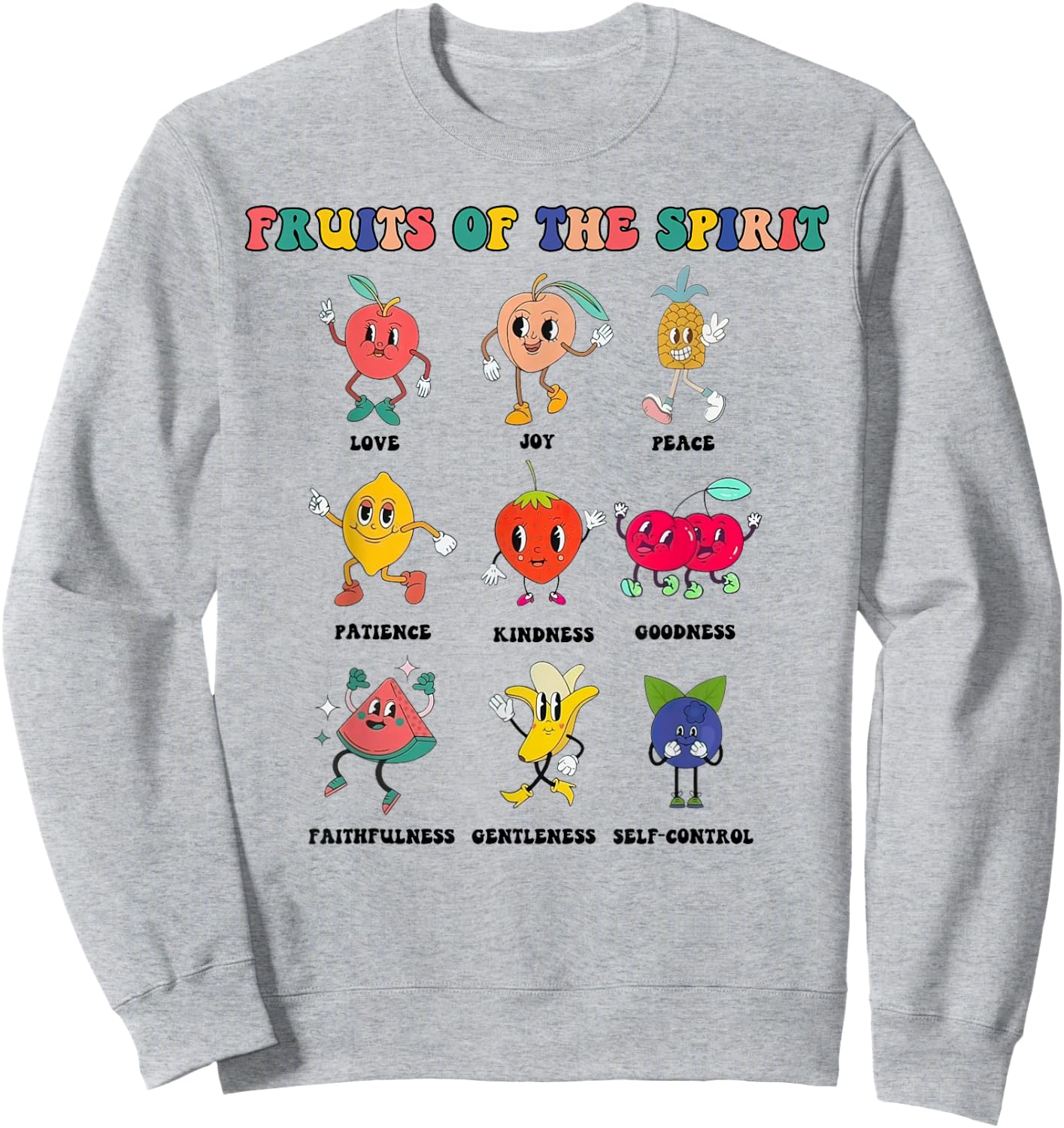 Kids Fruit Of The Spirit Retro Christian Cute Bible Sweatshirt - Sweatshirt | Ash