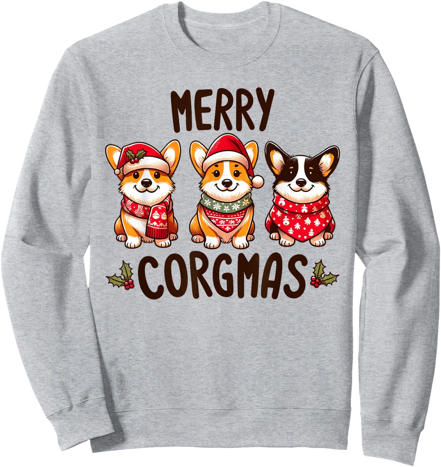 Merry Corgmas Santa Hat Christmas Corgi Dog Mom Dad Owner Sweatshirt - Sweatshirt | Ash