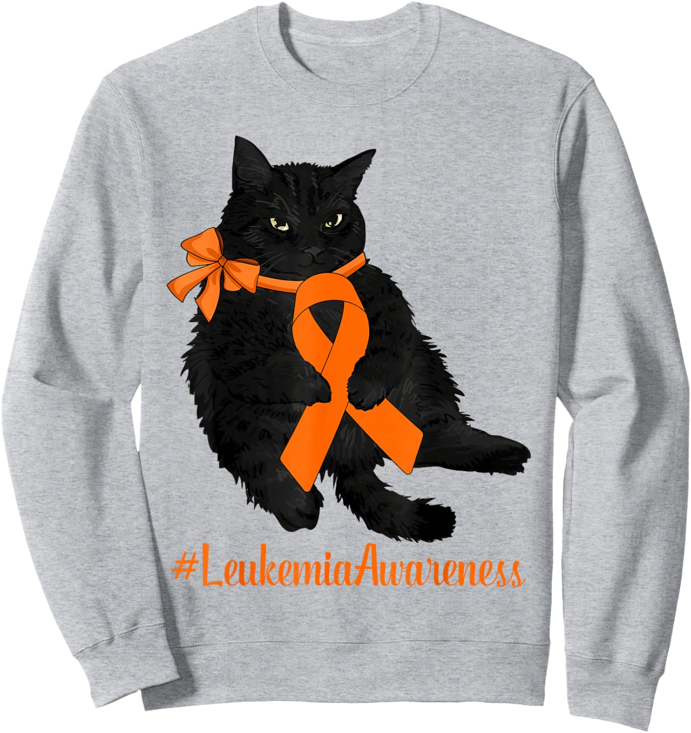 Leukemia Awareness Warrior Fighter Black Cat Orange Ribbon Women Kids Sweatshirt - Sweatshirt | Ash