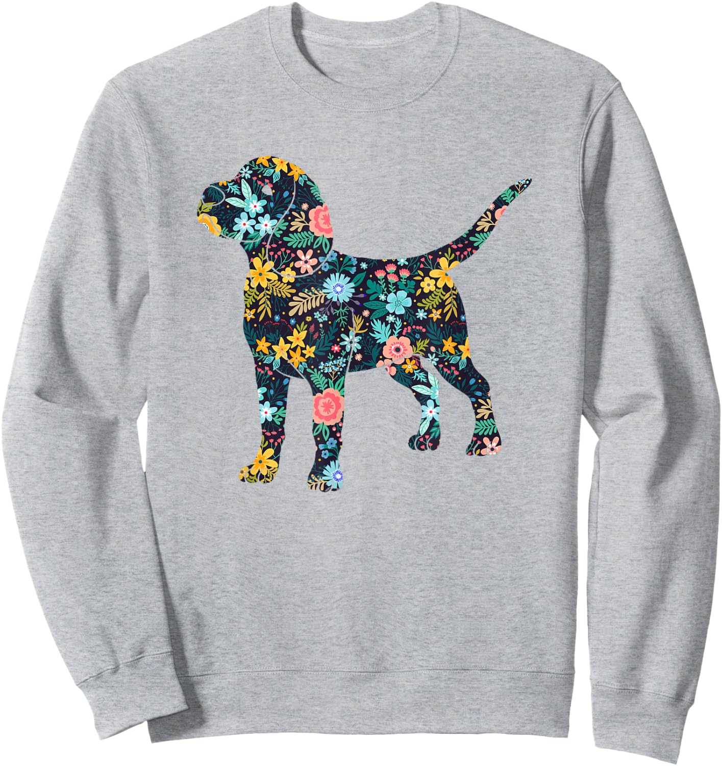 Beagle Floral Dog Silhouette Graphic Sweatshirt - Sweatshirt | Ash