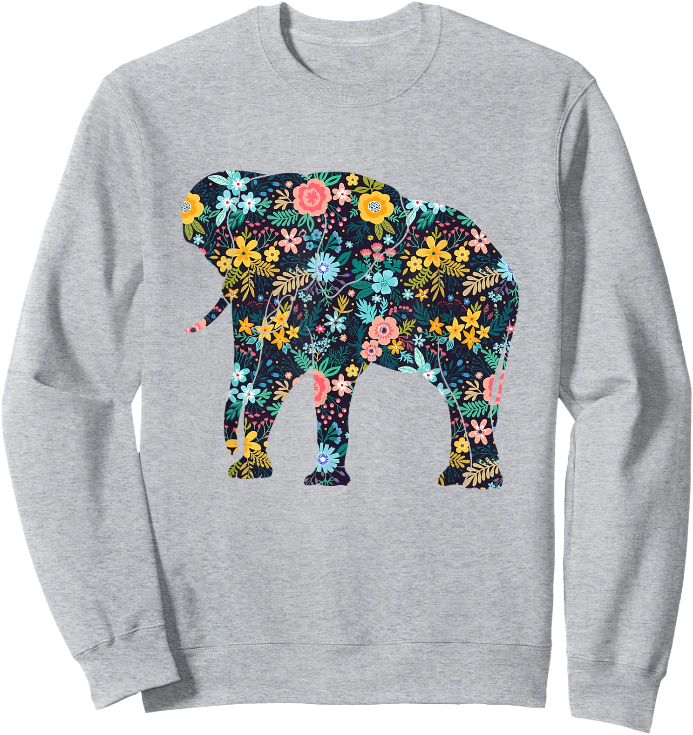 Floral Elephant Silhouette Girls Graphic Sweatshirt - Sweatshirt | Ash