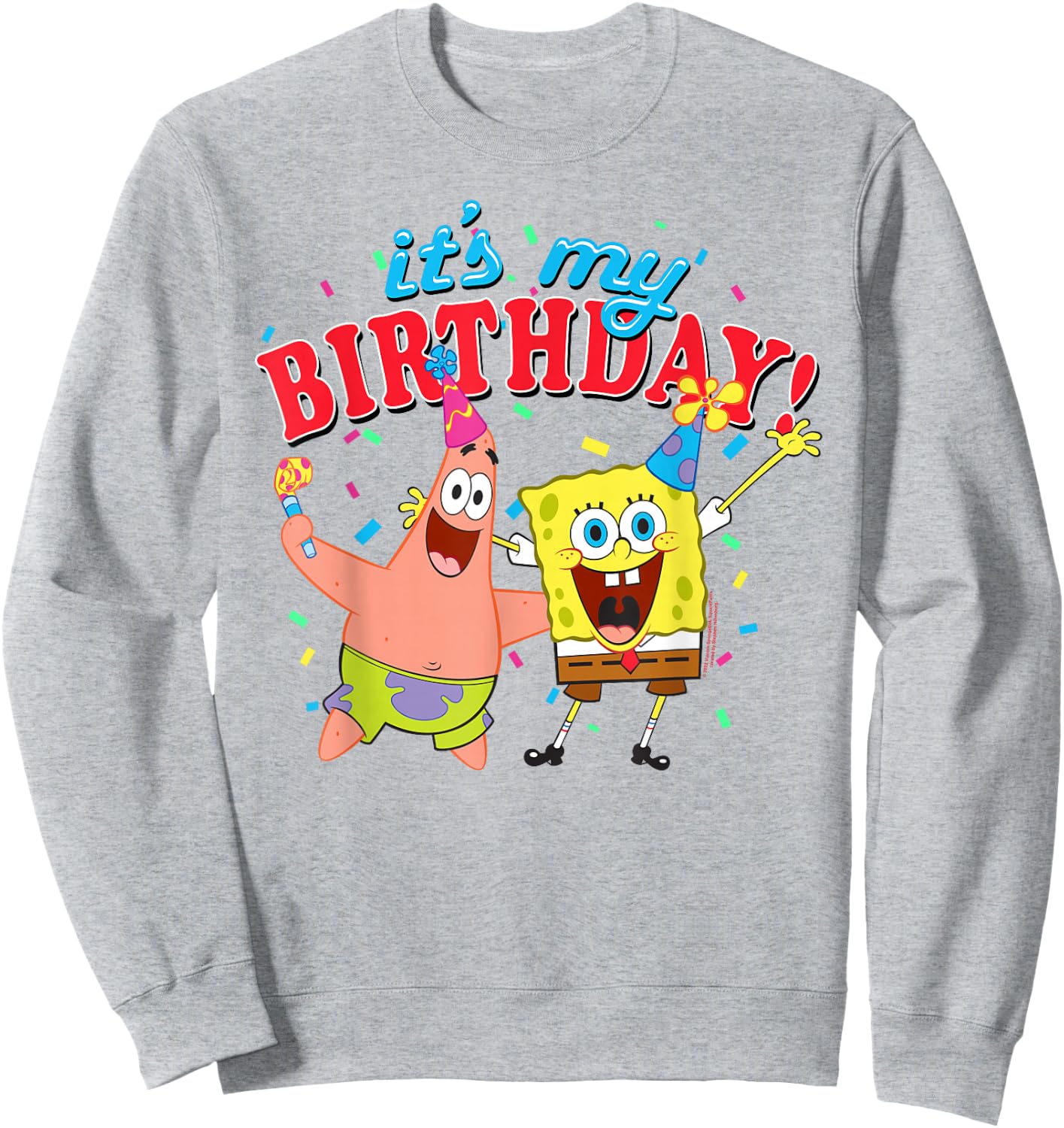 SpongeBob SquarePants It's My Birthday Spongebob Patrick Sweatshirt - Sweatshirt | Ash