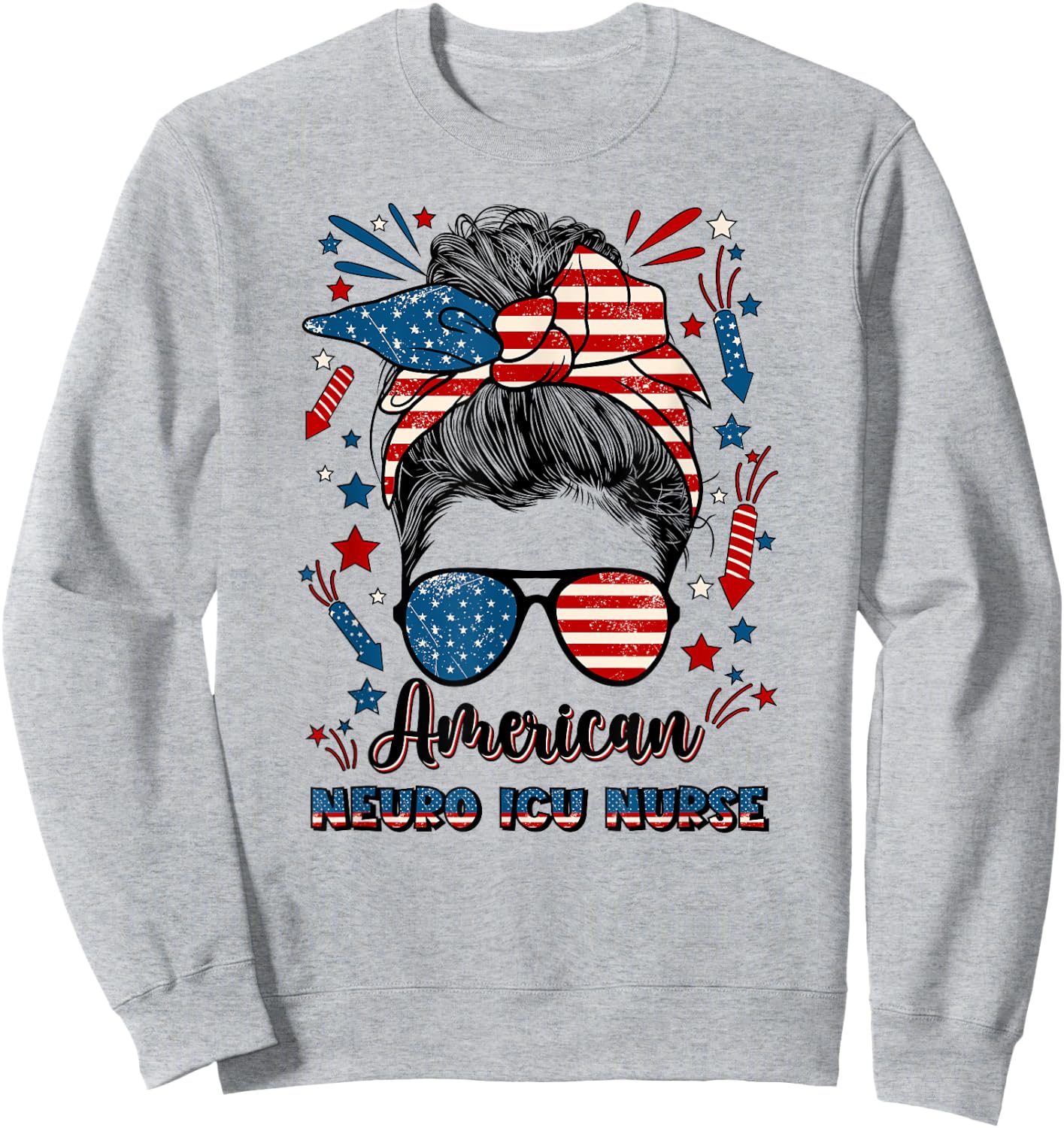 4th Of July Neuro ICU Nurse American Flag Neuro ICU Nursing Men Sweatshirt - Sweatshirt | Ash