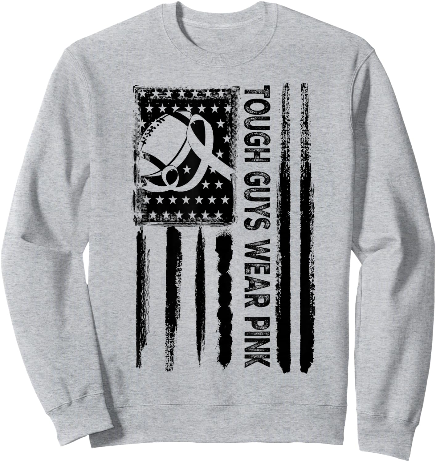 Tough Guys Wear Pink Breast Cancer Football American Flag Sweatshirt - Sweatshirt | Ash