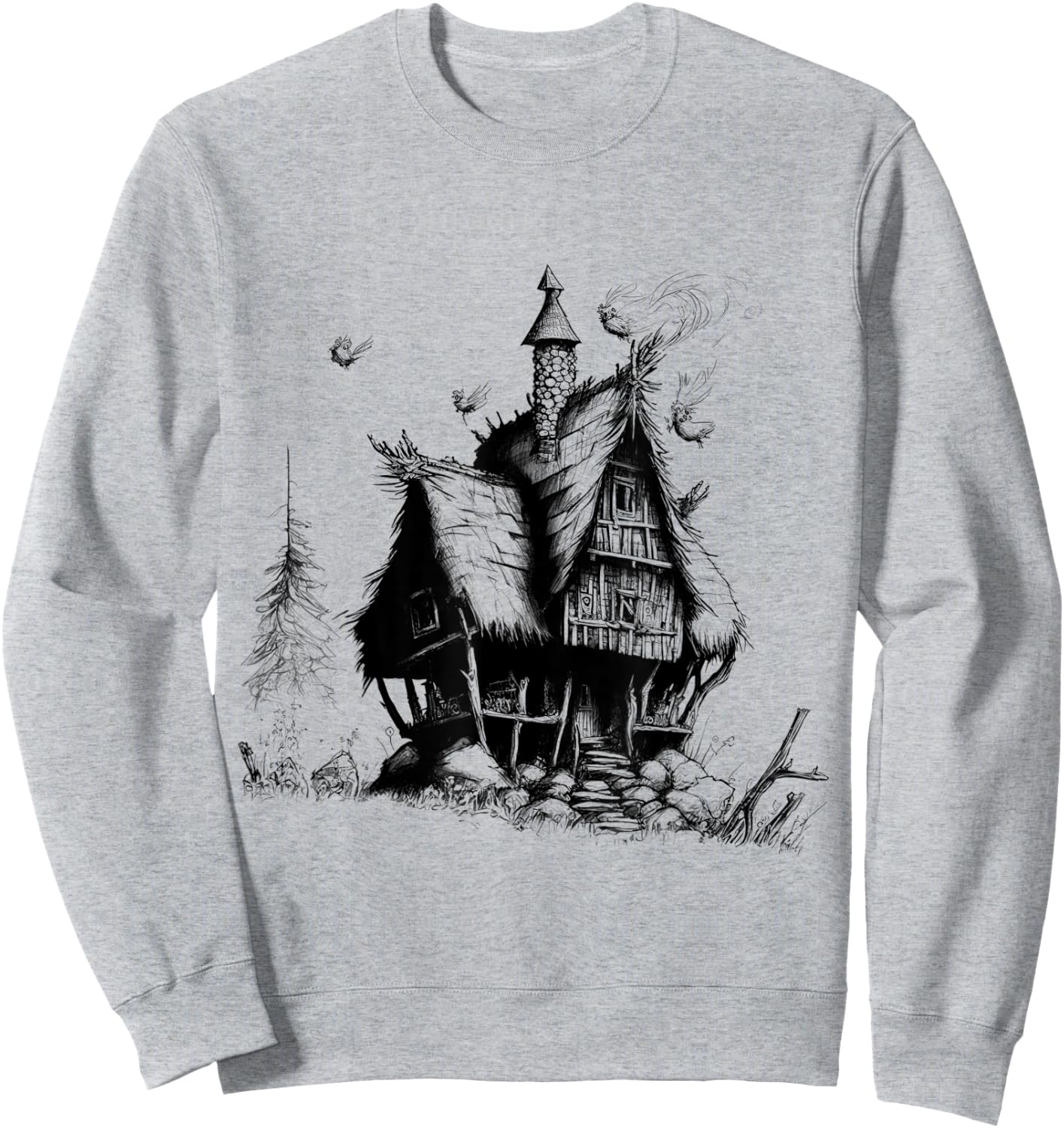 Walking House on Chicken Legs Slavic folklore Baba Yaga Art Sweatshirt - Sweatshirt | Ash
