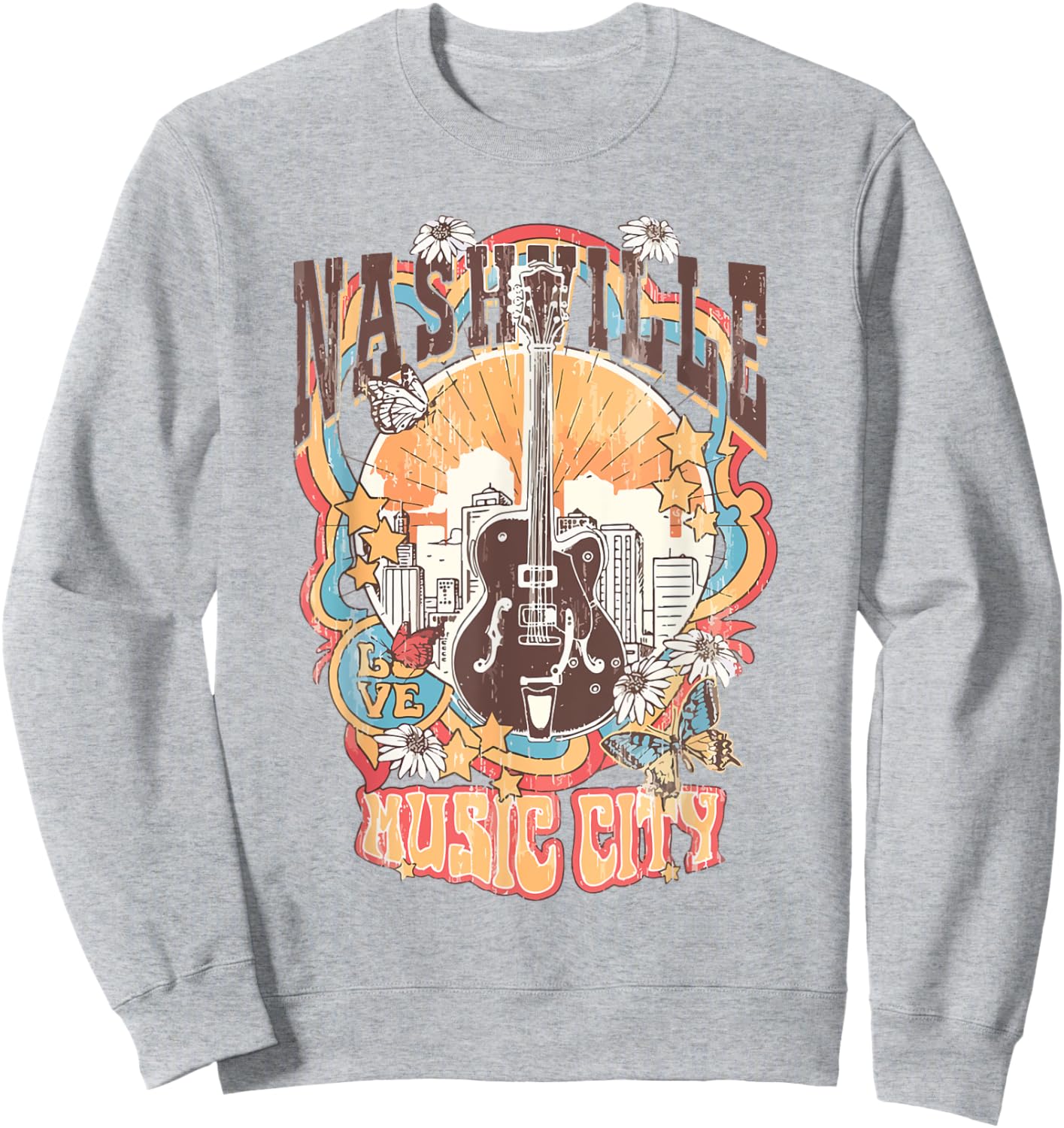 Nashville Tennessee Guitar Country Music City Guitarist Gift Sweatshirt - Sweatshirt | Ash